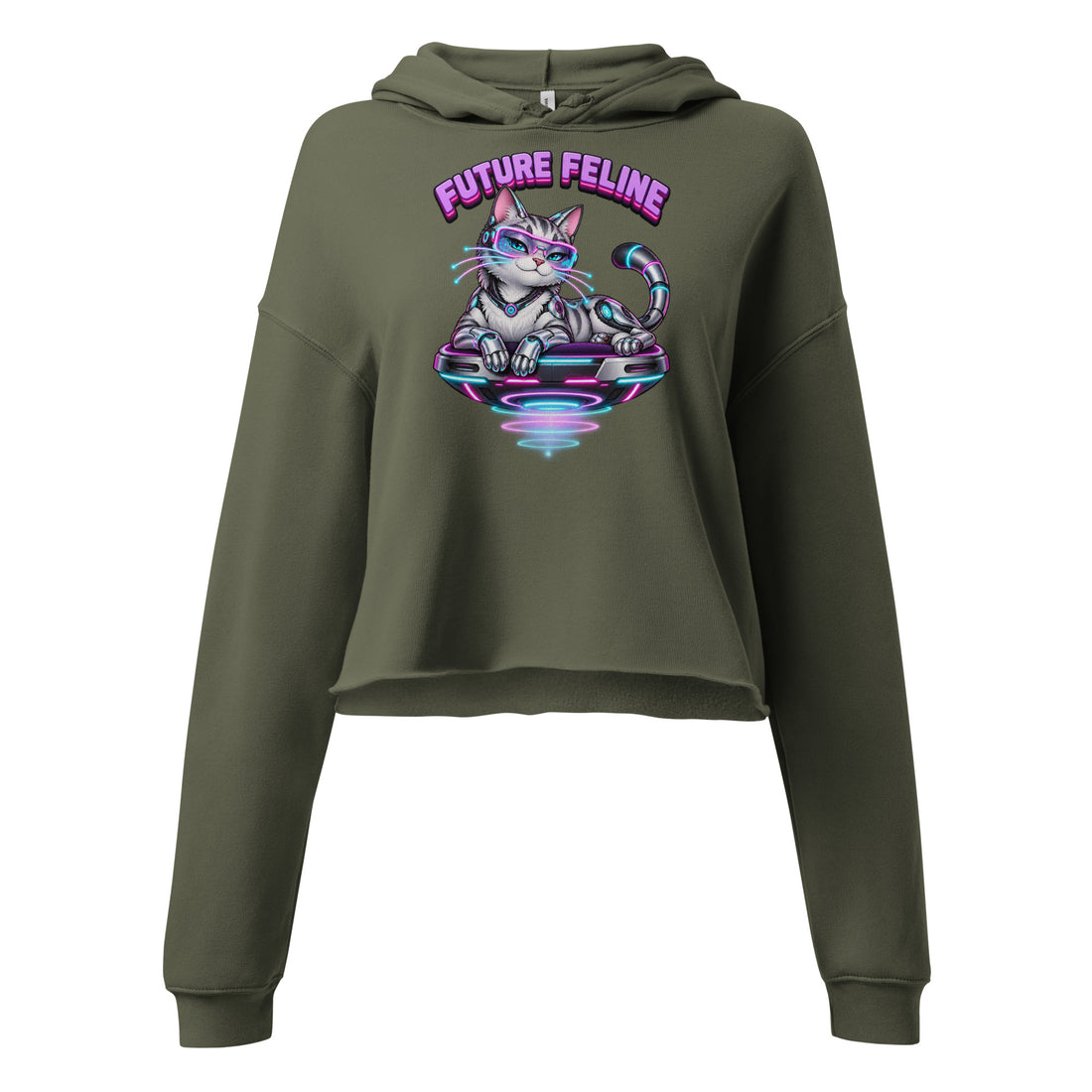 Cyberpunk Animals Lovers | Women's Cropped Hoodie — FUTURE FELINE by printfluence
