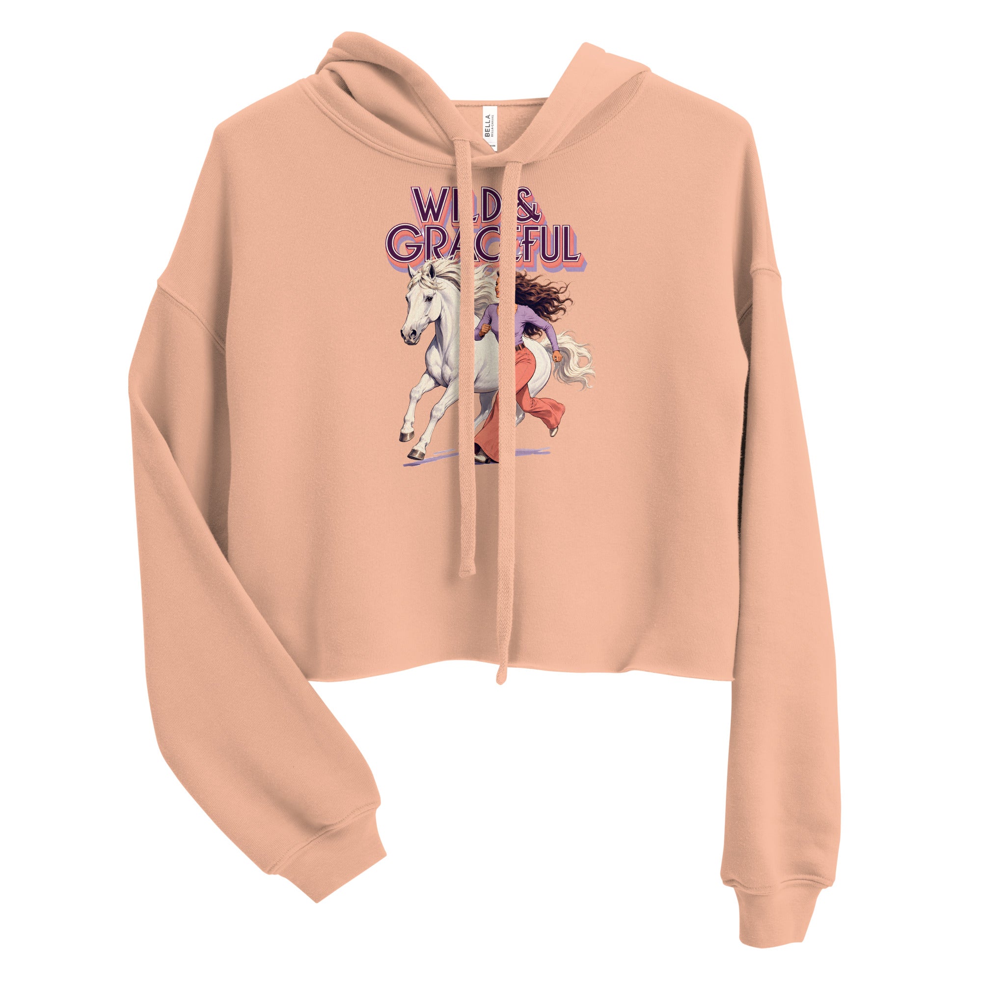 Wild & Graceful White Horse Crop Hoodie | Trendy Retro Pullover for Horse Lovers H-22 by printfluence.net
