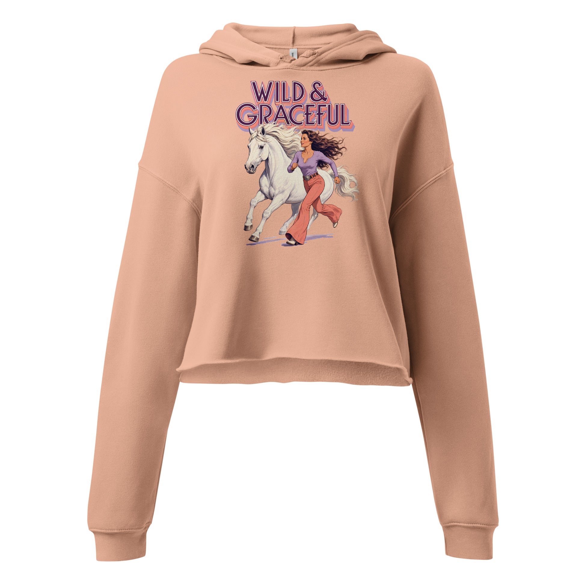 Wild & Graceful White Horse Crop Hoodie | Trendy Retro Pullover for Horse Lovers H-22 by printfluence.net