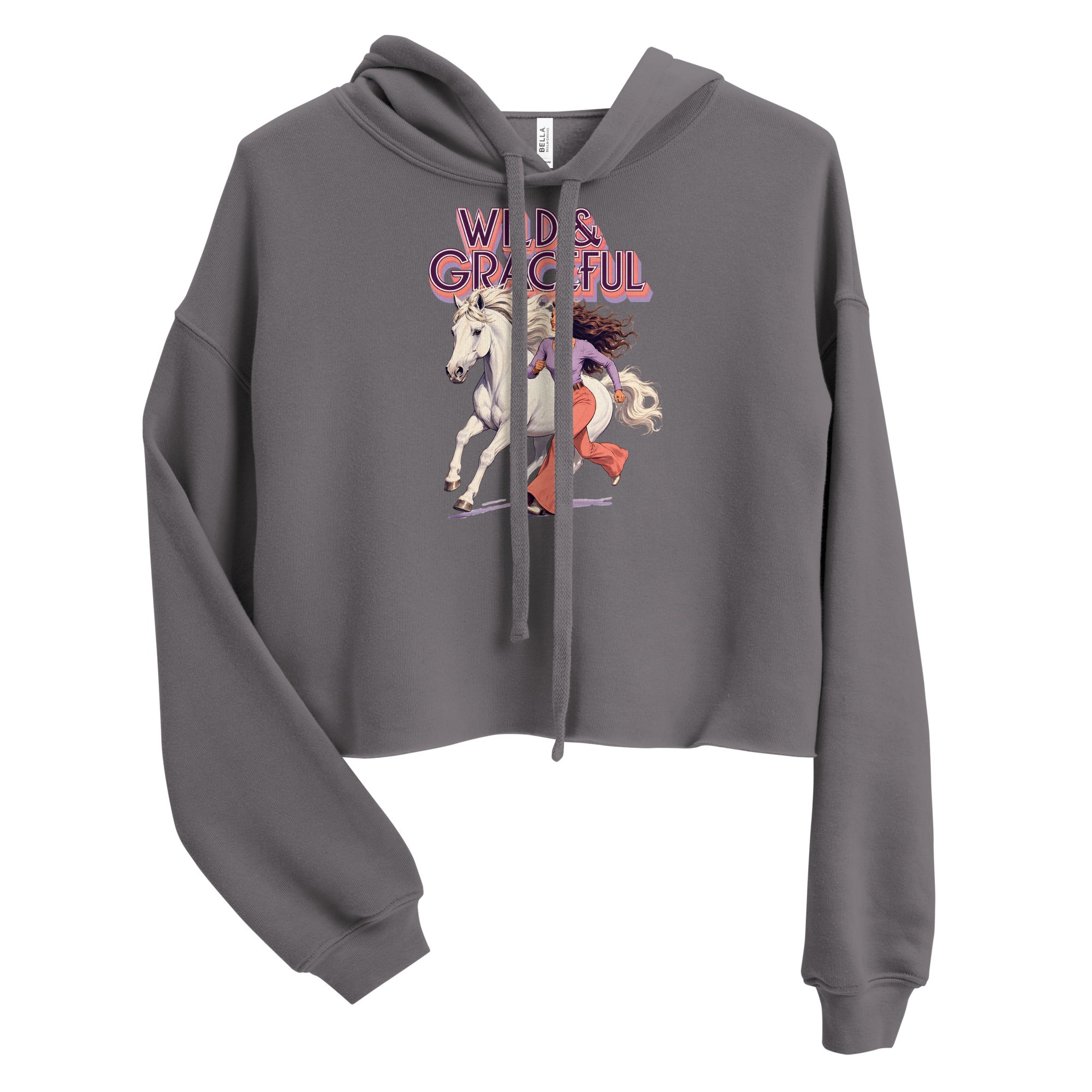 Wild & Graceful White Horse Crop Hoodie | Trendy Retro Pullover for Horse Lovers H-22 by printfluence.net