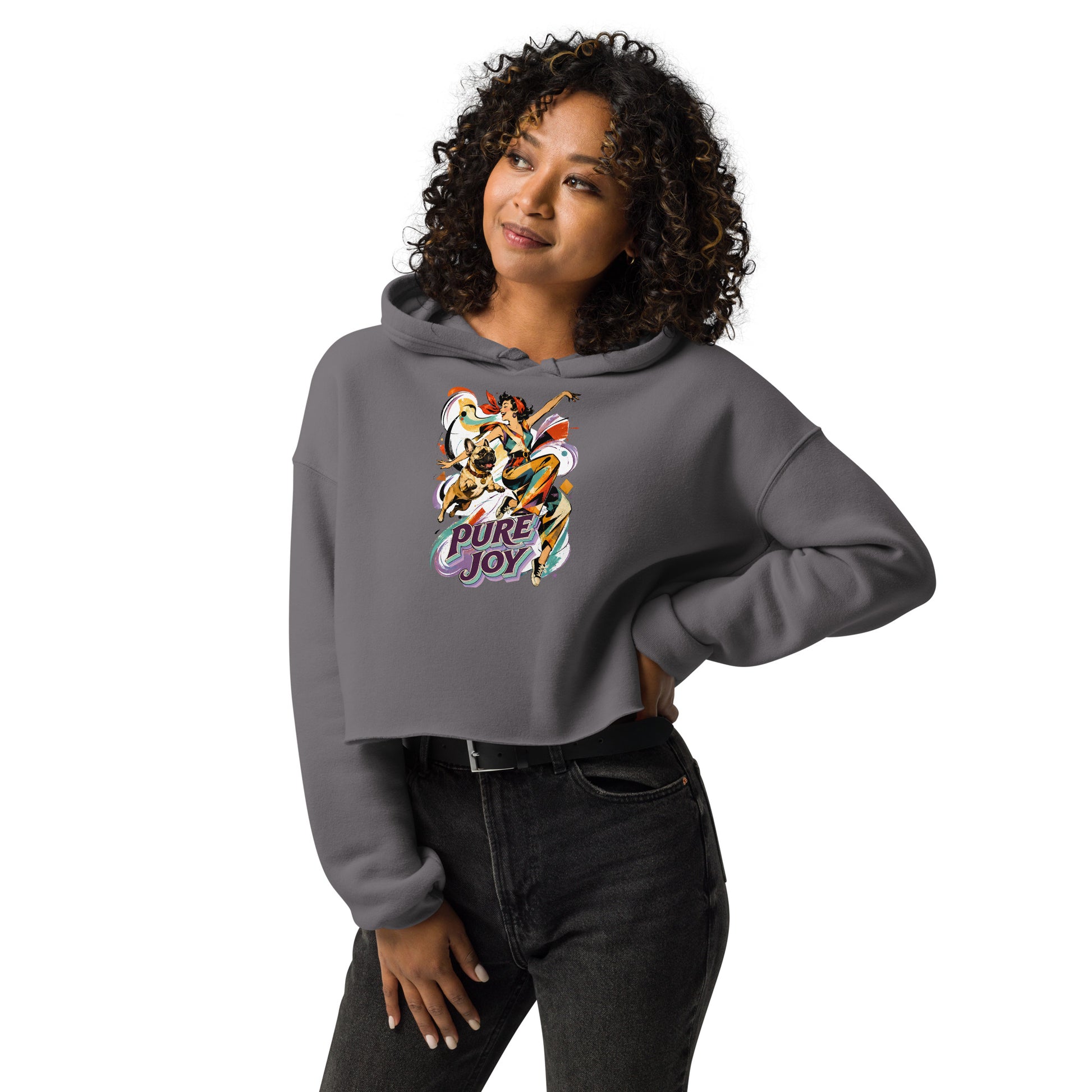 Pure Joy Frenchie Cropped Hoodie - French Bulldog Lovers Women's Pullover H-22 by printfluence.net