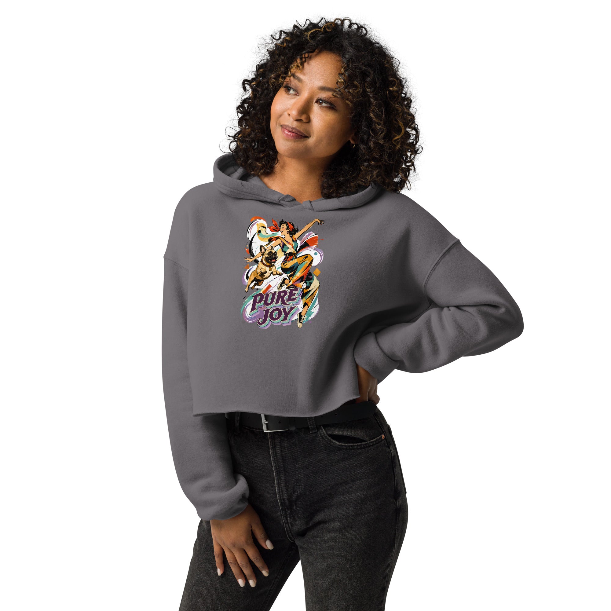 Pure Joy Frenchie Cropped Hoodie - French Bulldog Lovers Women's Pullover H-22 by printfluence.net