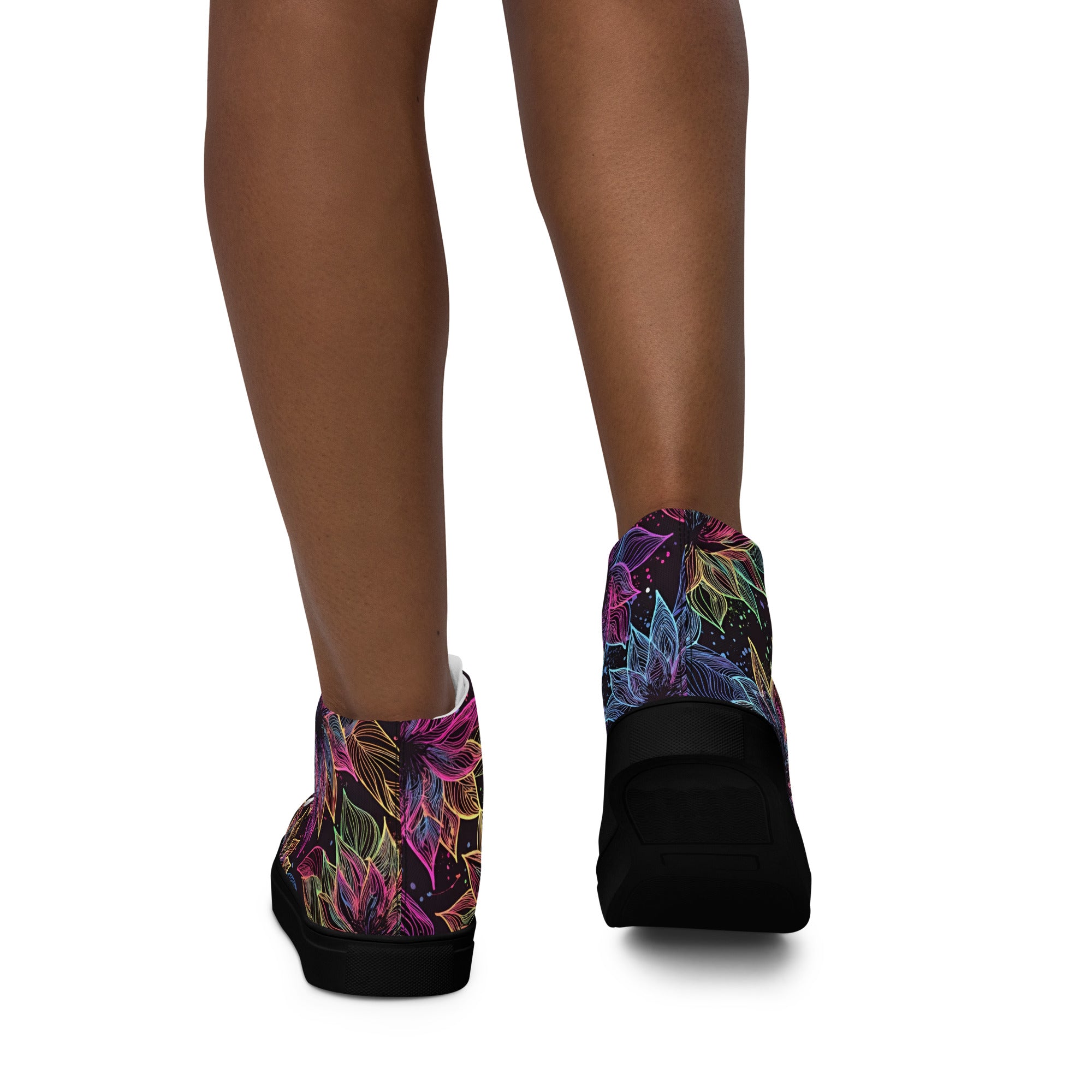 Women’s high top canvas shoes - Neon Lotus High Top Canvas Shoes – Glowing Floral Women's Sneakers by printfluence.net