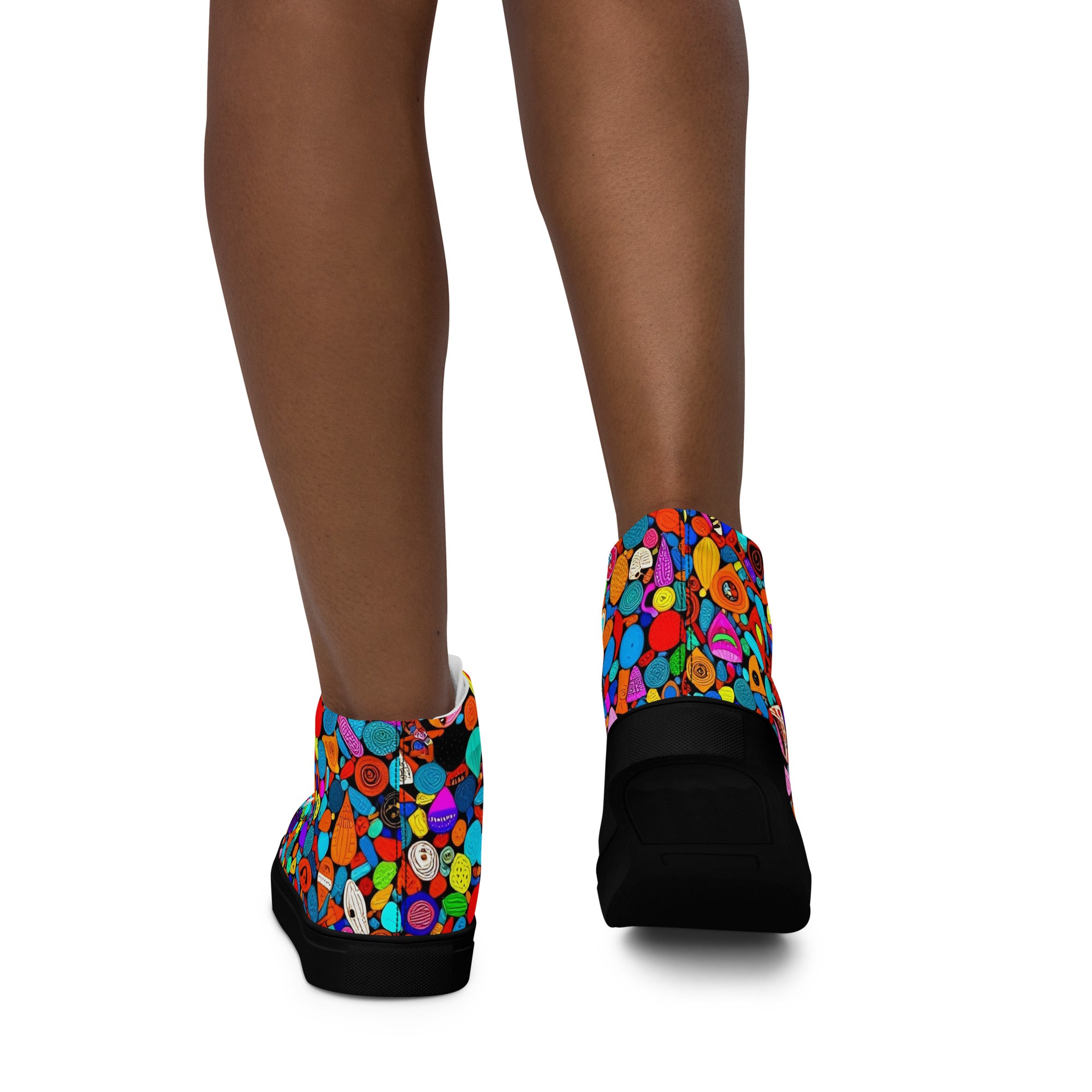 Women’s high top canvas shoes - Red Icon Pattern High Top Canvas Shoes – Bold Women’s Sneakers with Trendy All-Over Print by printfluence.net