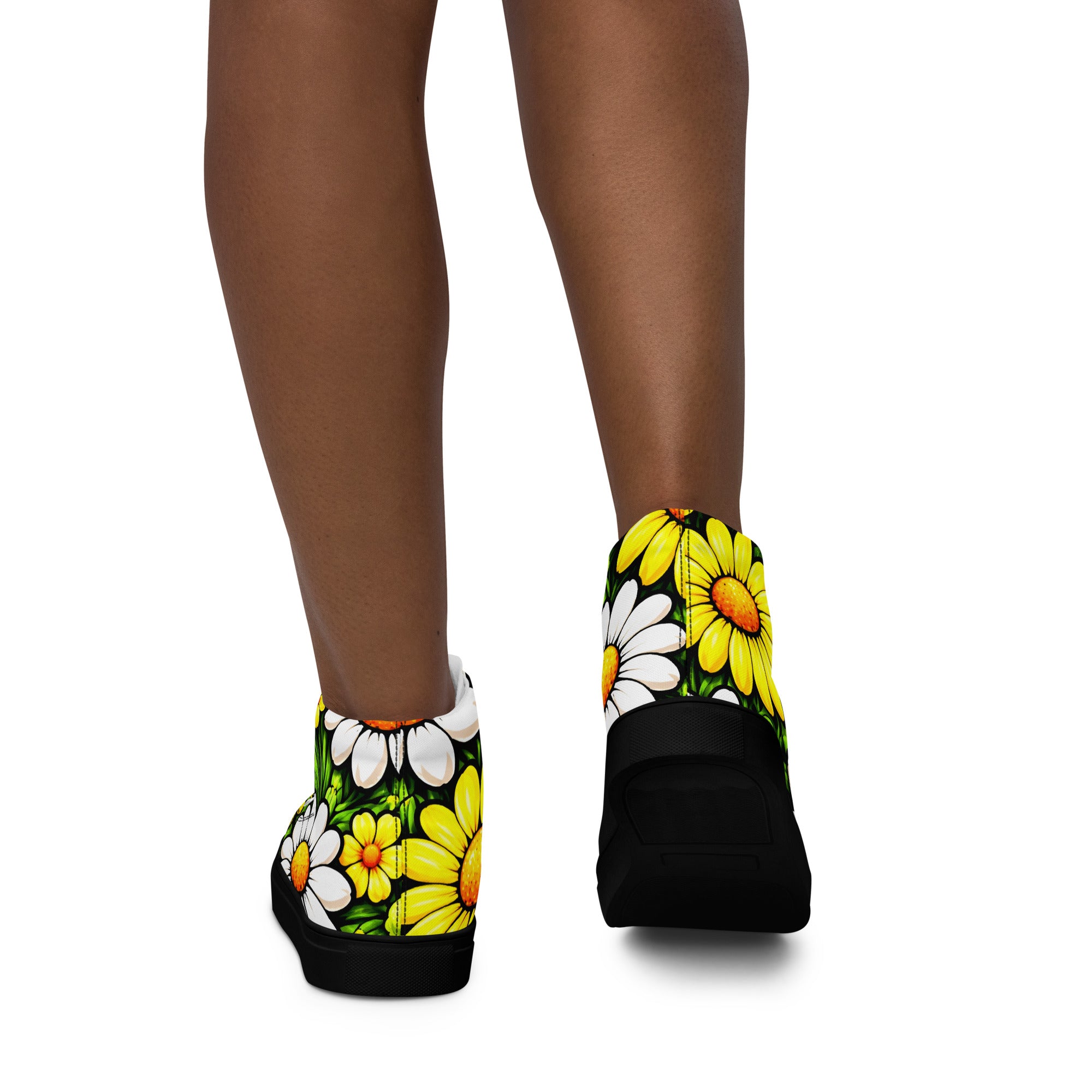 Women’s high top canvas shoes - Sunny Daisy High Tops – Women’s Floral Canvas Sneakers by printfluence.net