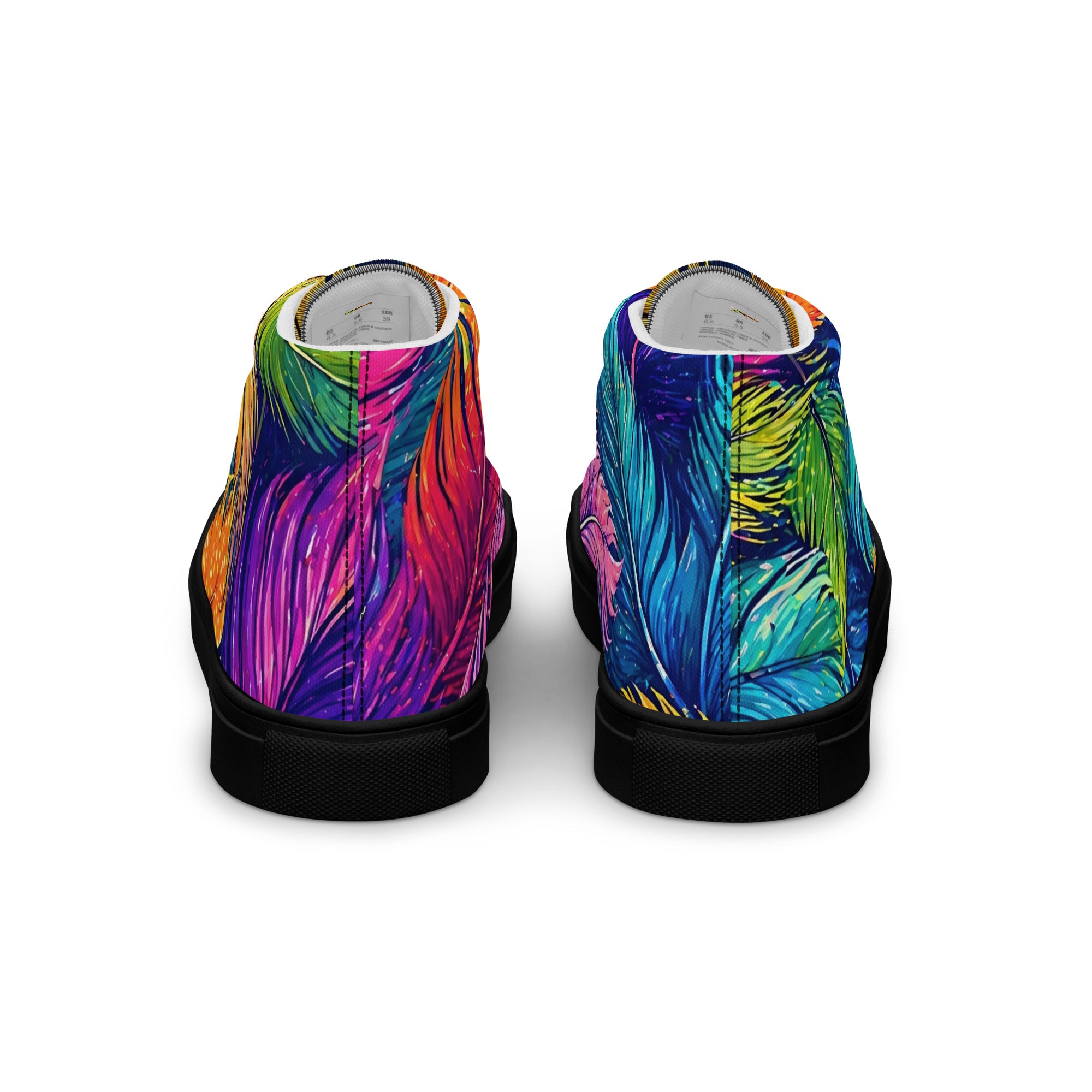 Women’s high top canvas shoes - Boho Spirit: Women’s High Top Canvas Shoes - Vibrant Feather Fantasy Design by printfluence.net