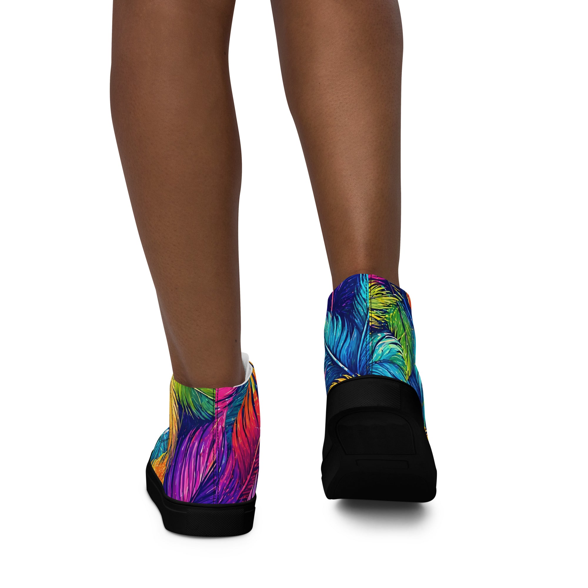 Women’s high top canvas shoes - Boho Spirit: Women’s High Top Canvas Shoes - Vibrant Feather Fantasy Design by printfluence.net