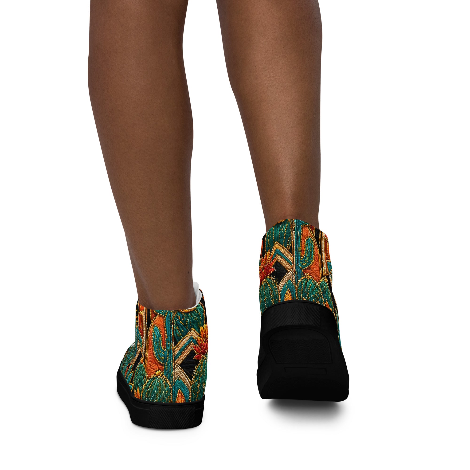 Women’s high top canvas shoes - Desert Oasis: Women’s High Top Canvas Shoes - Southwestern Cactus & Floral Art by printfluence.net