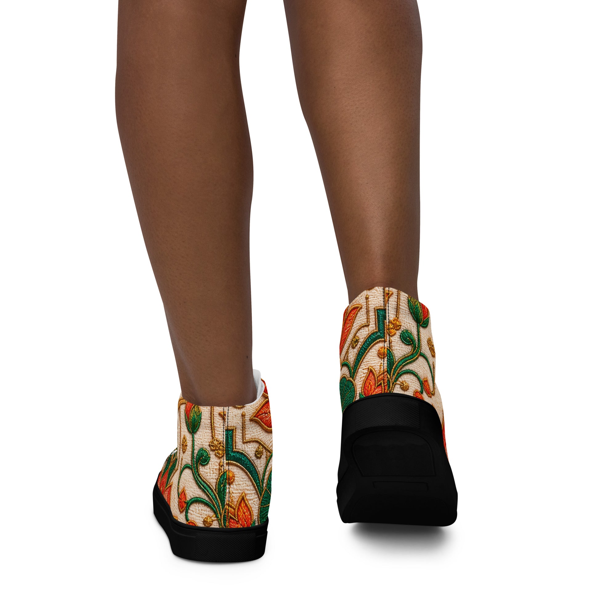 Women’s high top canvas shoes - Golden Lotus Bloom: Women’s High Top Canvas Shoes - Elegant Floral Art Nouveau Design by printfluence.net
