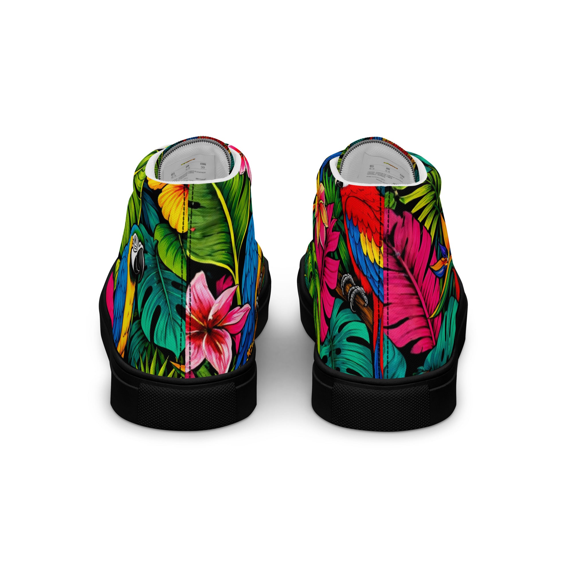Women’s high top canvas shoes - Tropical Paradiso: Women’s High Top Canvas Shoes - Exotic Parrot & Floral Art by printfluence.net