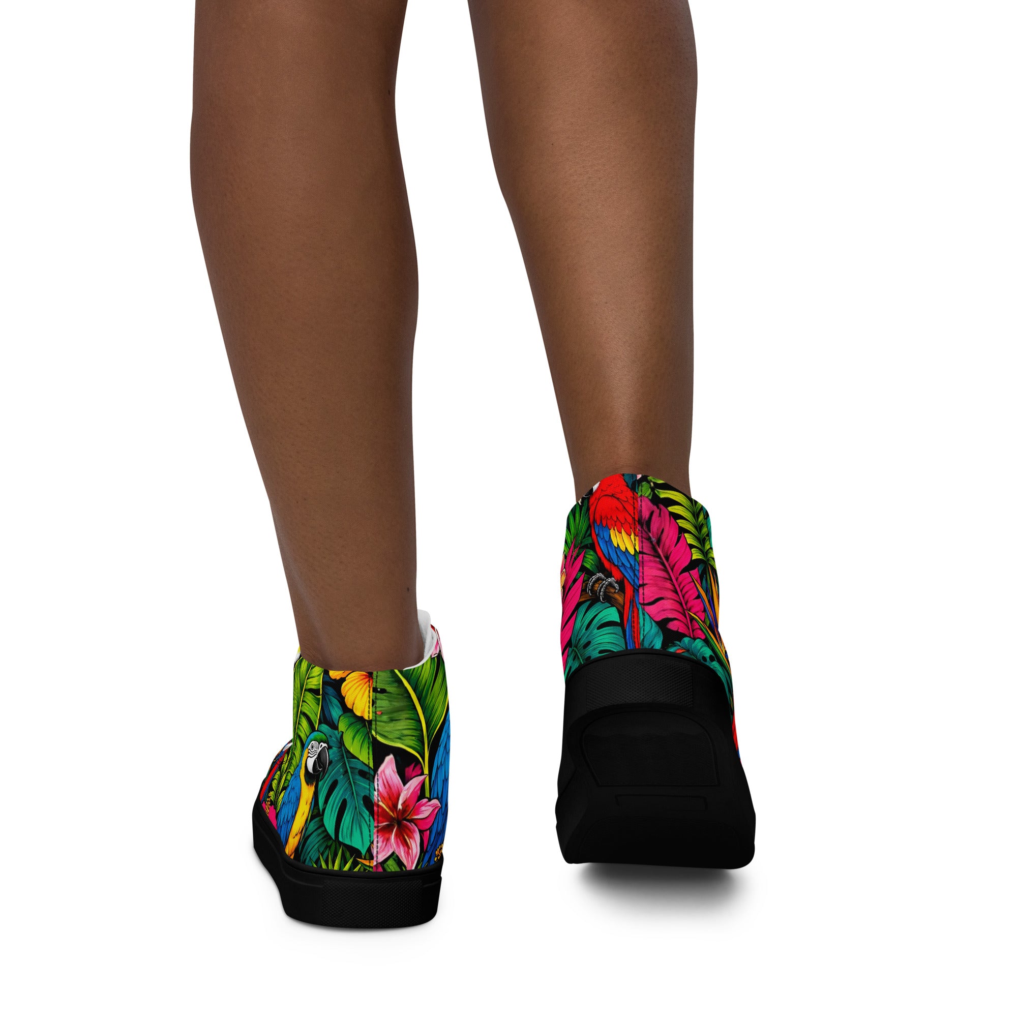 Women’s high top canvas shoes - Tropical Paradiso: Women’s High Top Canvas Shoes - Exotic Parrot & Floral Art by printfluence.net
