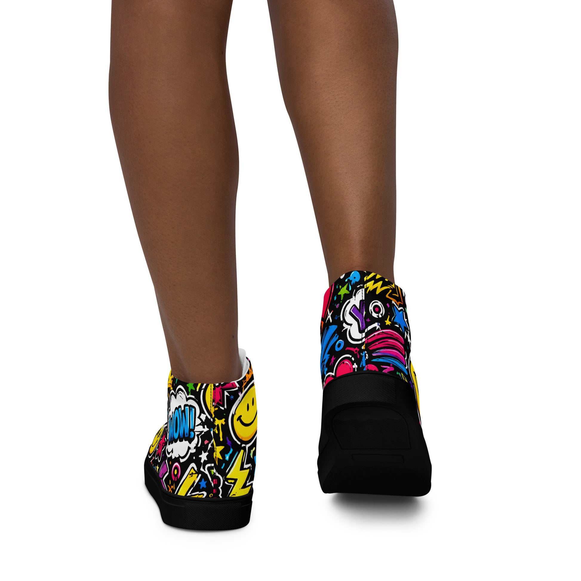 Women’s high top canvas shoes - Happy Vibes: Women’s High Top Canvas Shoes - Colorful Pop Art & Emoji Doodles by printfluence.net