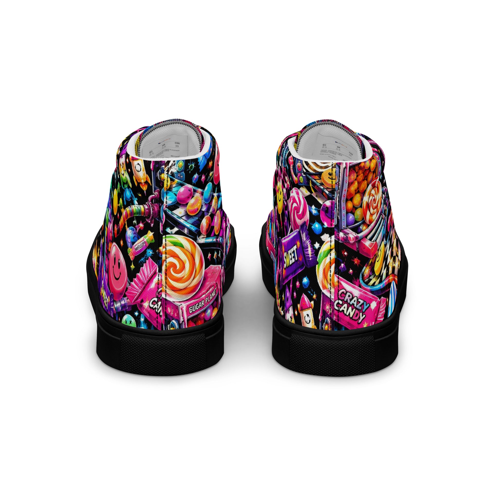 Women’s high top canvas shoes - Elite Sugar Planet Candy Machine - Premium Neon Pop Art Seamless Design by printfluence.net