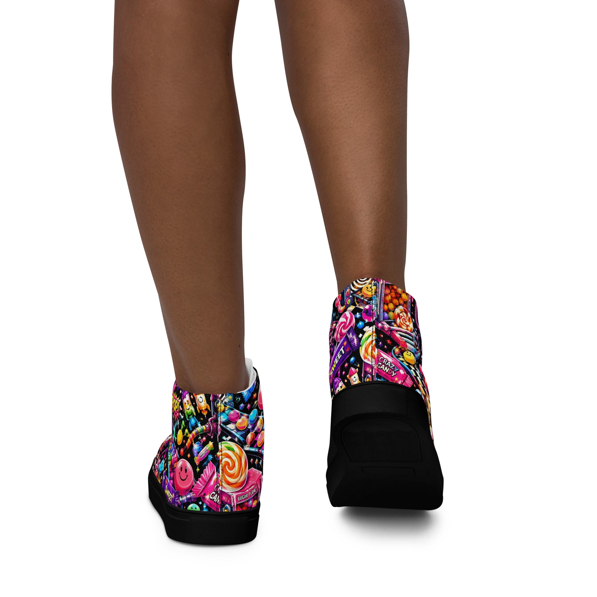 Women’s high top canvas shoes - Elite Sugar Planet Candy Machine - Premium Neon Pop Art Seamless Design by printfluence.net