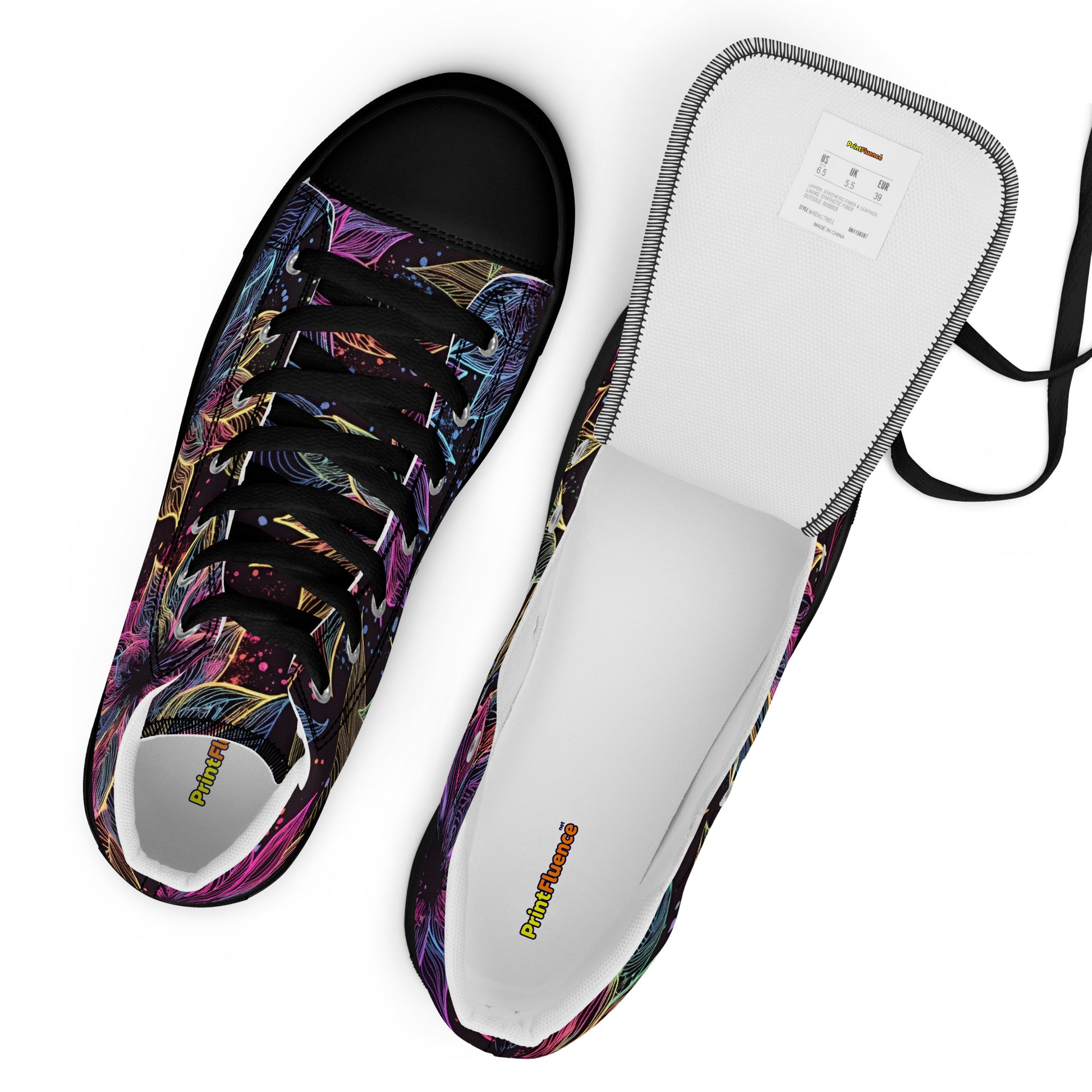 Women’s high top canvas shoes - Neon Lotus High Top Canvas Shoes – Glowing Floral Women's Sneakers by printfluence.net