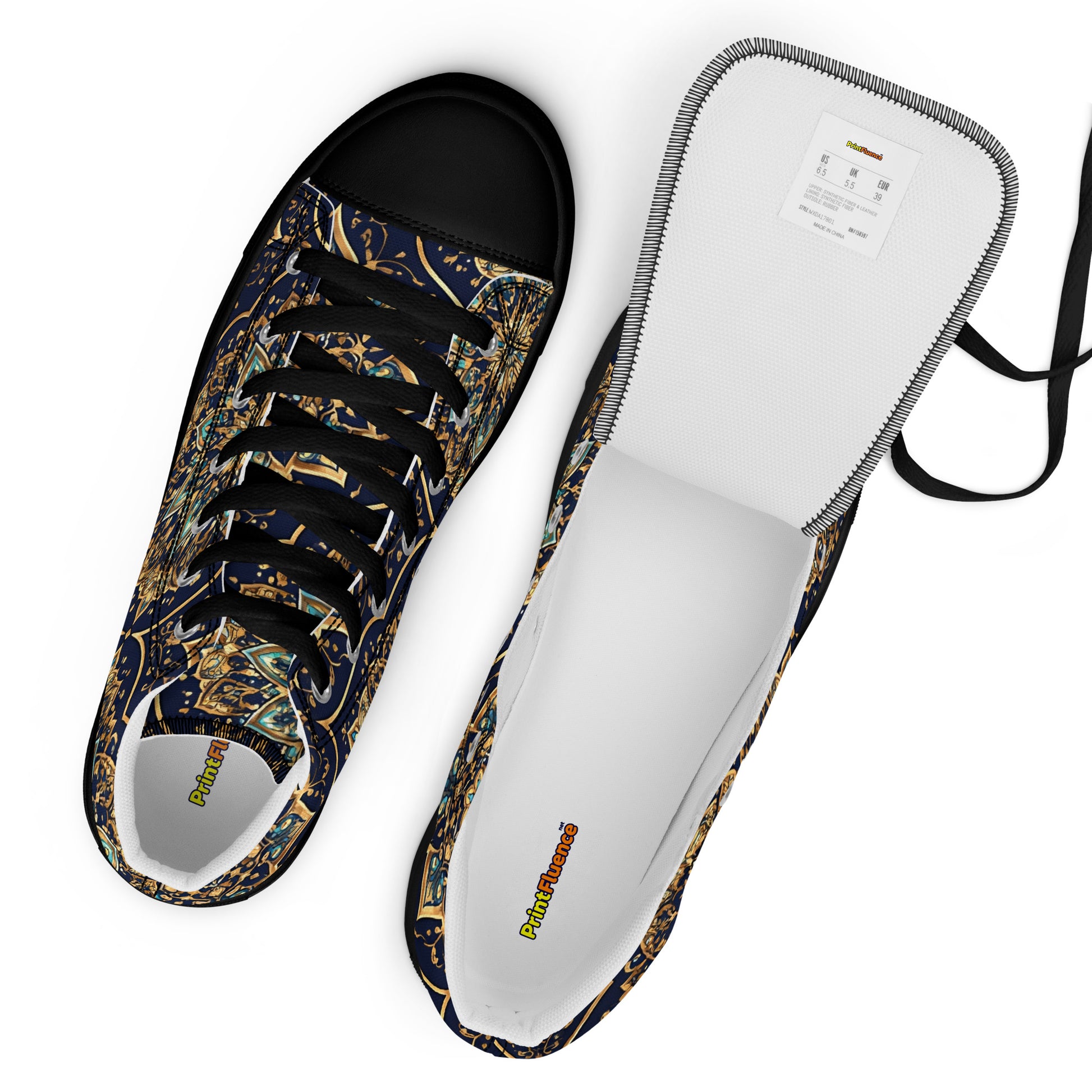Women’s high top canvas shoes - Luxury Circle High Top Canvas – Elegant Symmetrical Pattern Women's Shoes by printfluence.net