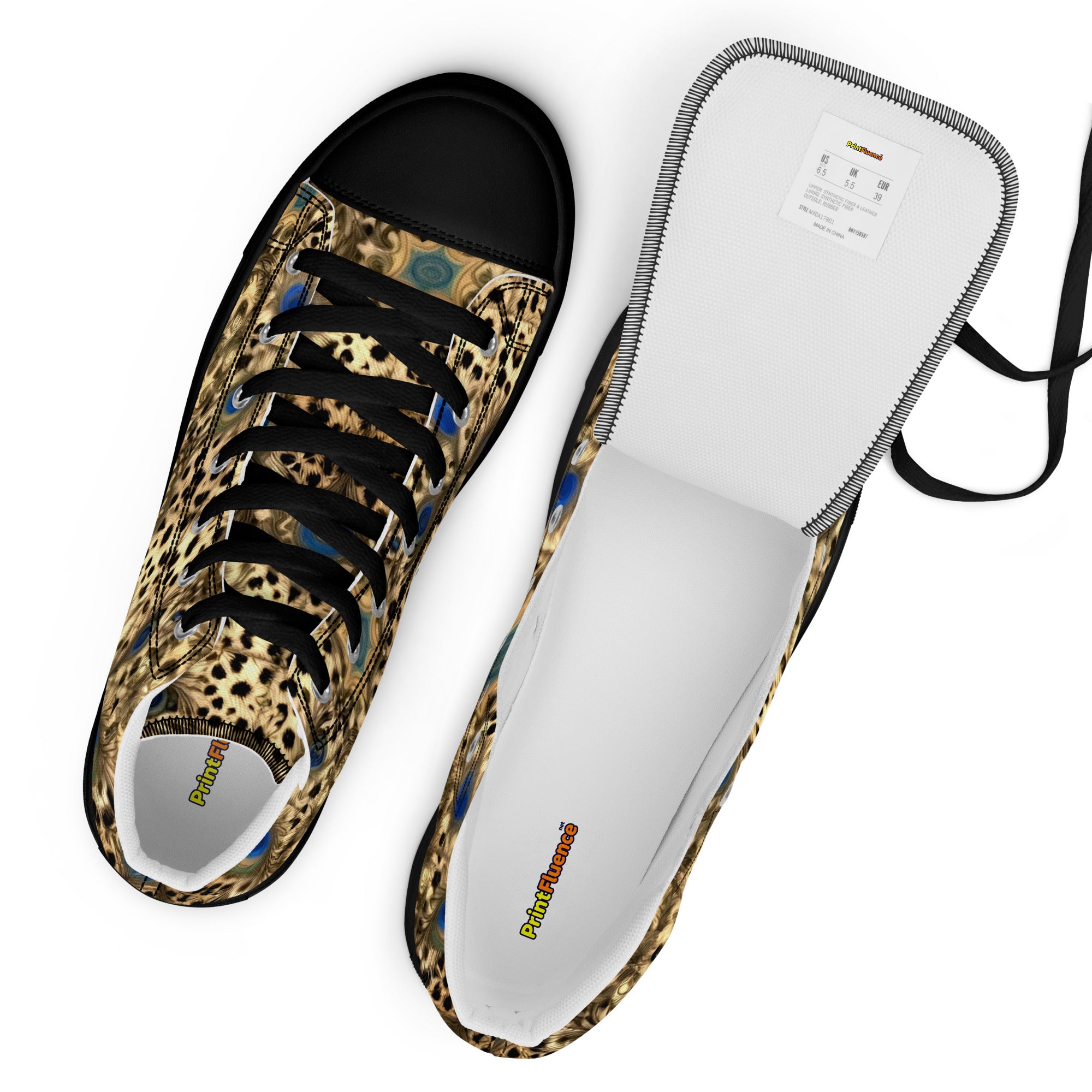 Women’s high top canvas shoes - Enchanted Leopard & Peacock High Top Canvas Shoes – Bold Exotic Fashion by printfluence.net