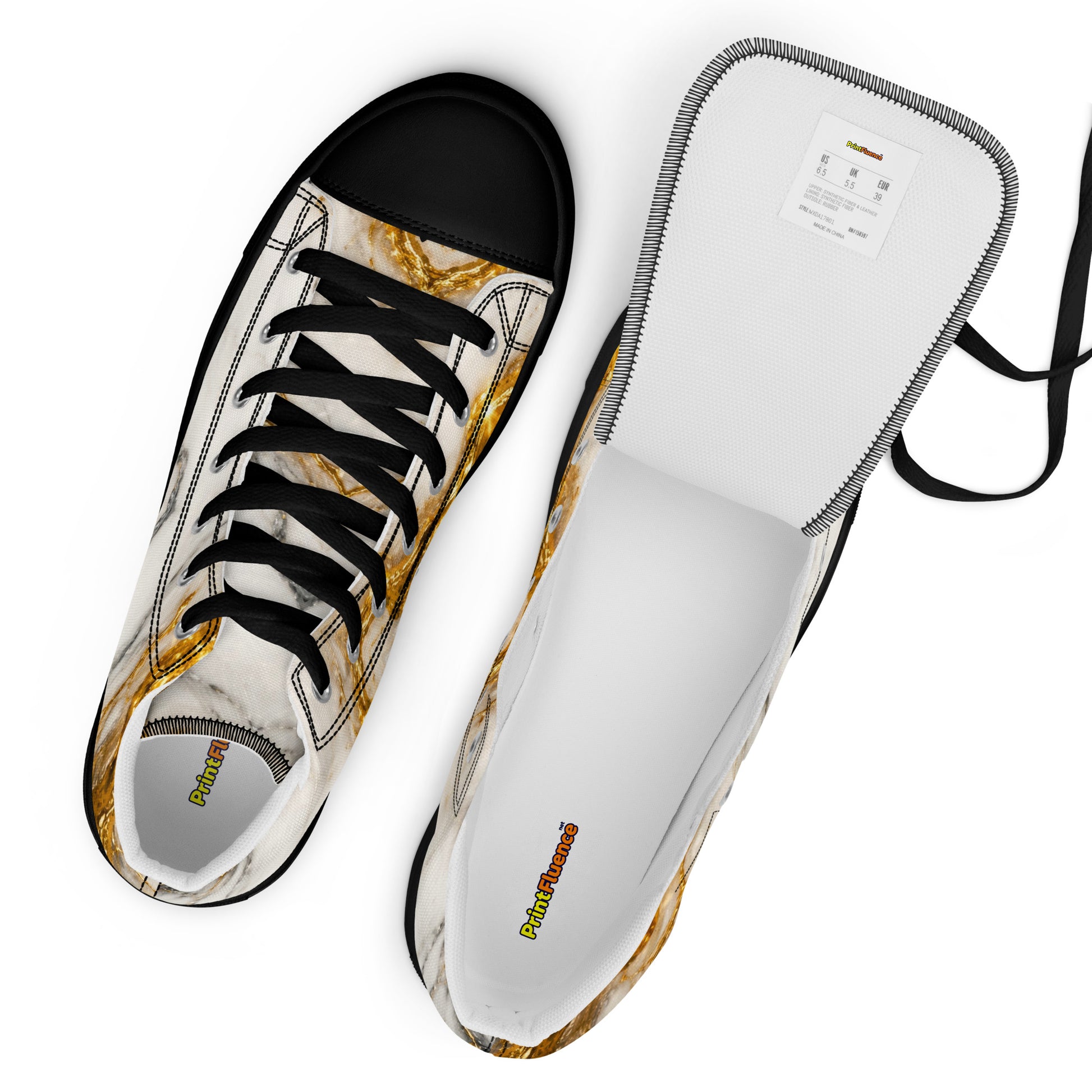 Women’s high top canvas shoes - Gold Vein Marble High Tops – Women's Luxe Marble Canvas Sneakers by printfluence.net