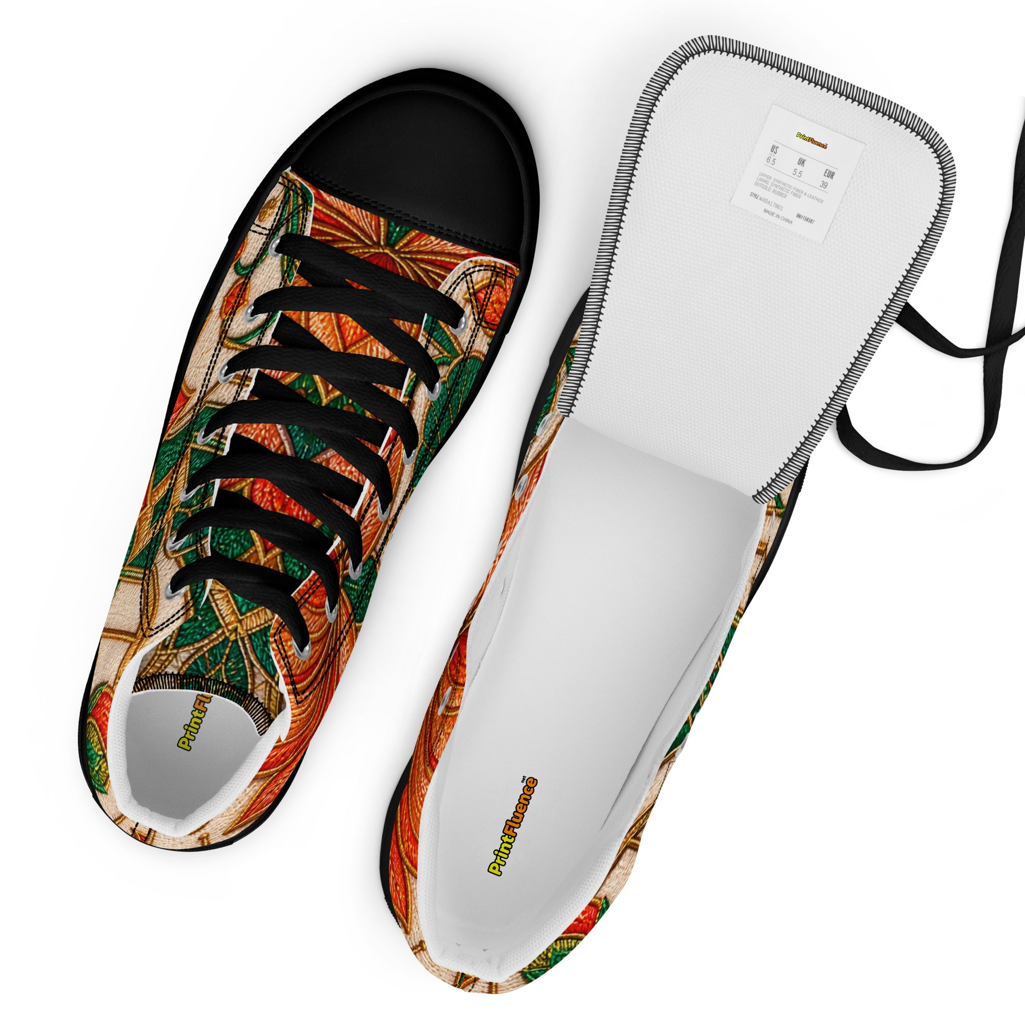 Women’s high top canvas shoes - Golden Lotus Bloom: Women’s High Top Canvas Shoes - Elegant Floral Art Nouveau Design by printfluence.net