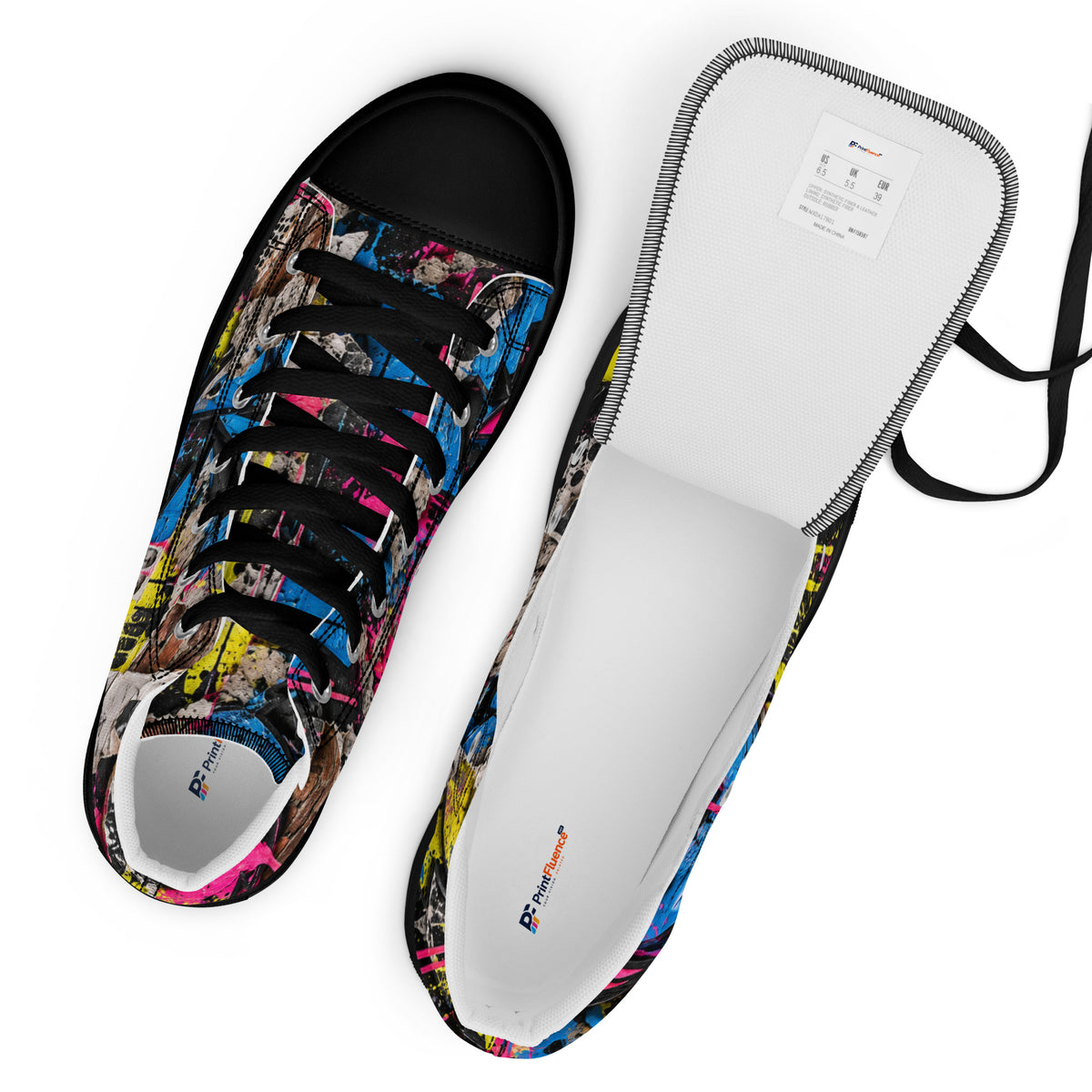 Heritage Bloom Lovers | Women’s High-Top Canvas Shoes — Vibrant Urban Graffiti Art and Streetwear Paint Drip Pattern by printfluence