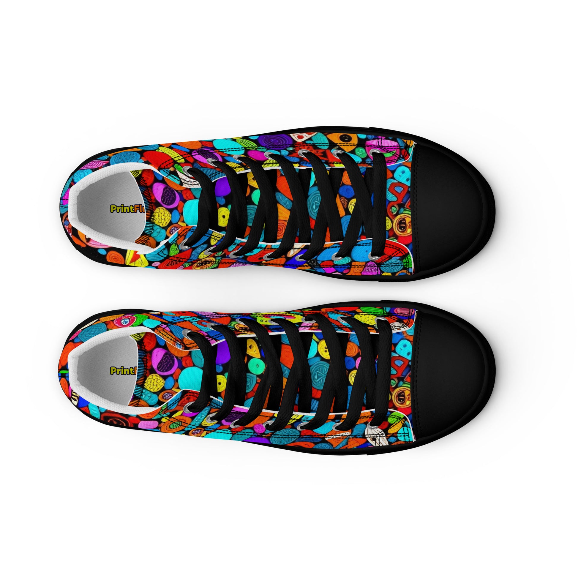 Women’s high top canvas shoes - Red Icon Pattern High Top Canvas Shoes – Bold Women’s Sneakers with Trendy All-Over Print by printfluence.net