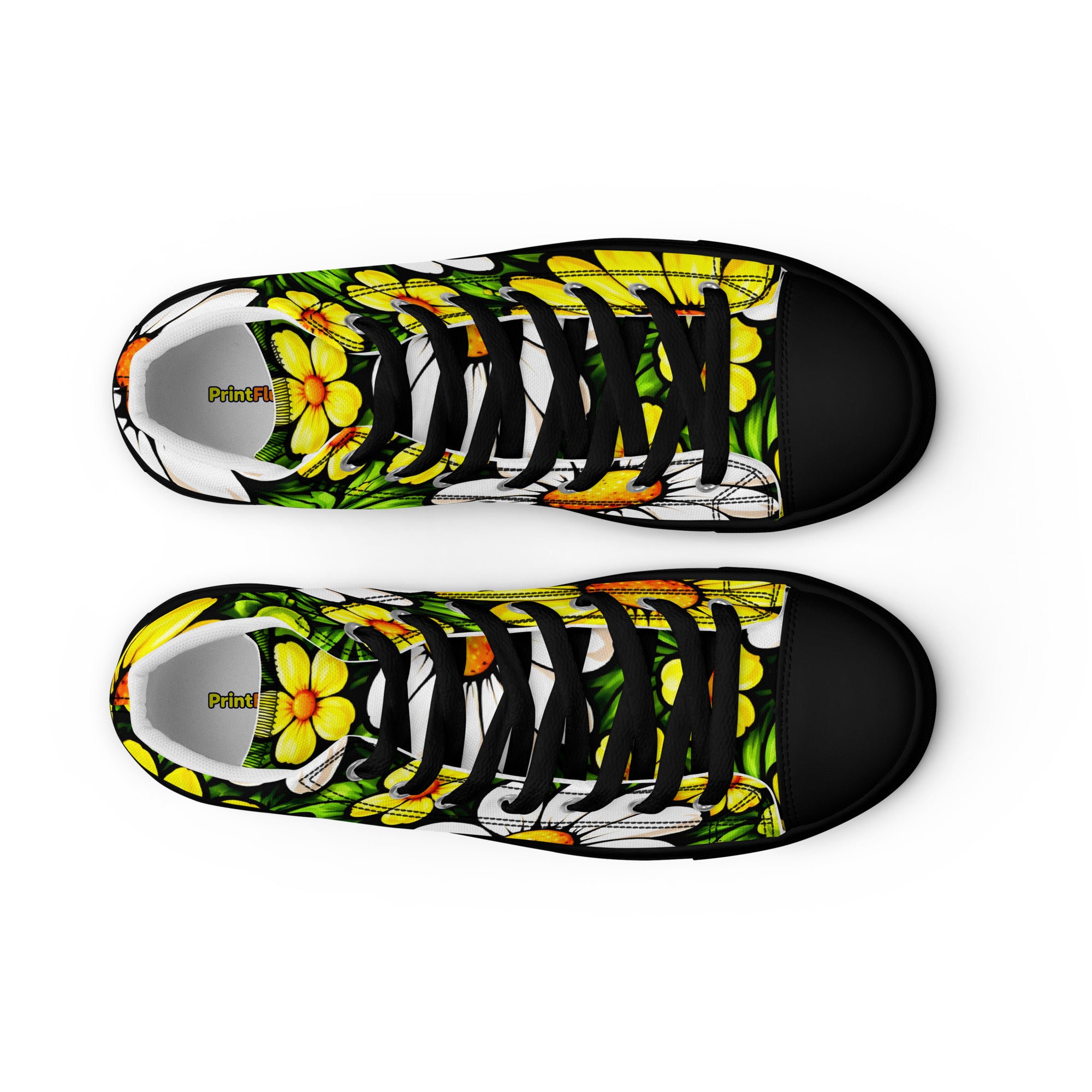 Women’s high top canvas shoes - Sunny Daisy High Tops – Women’s Floral Canvas Sneakers by printfluence.net