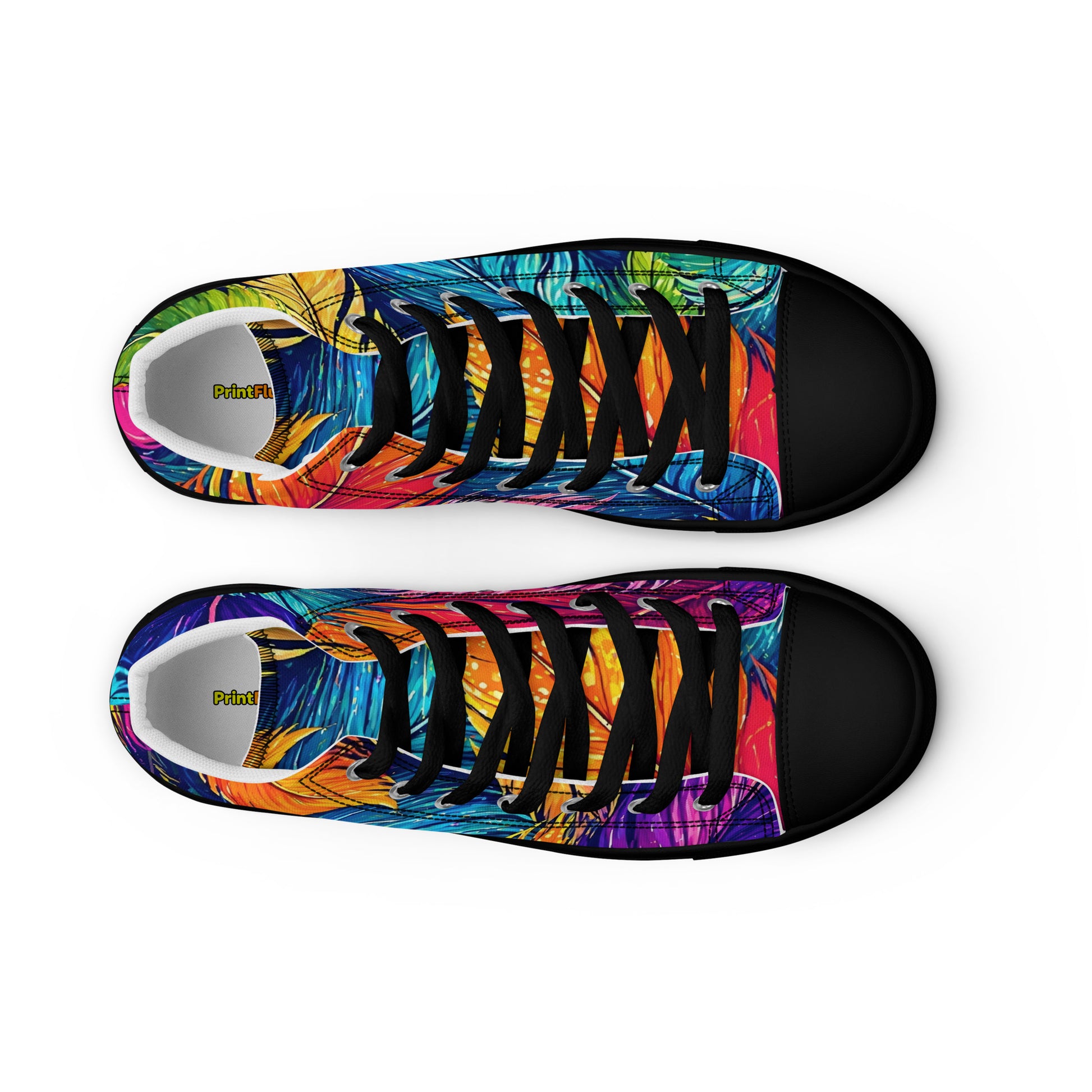 Women’s high top canvas shoes - Boho Spirit: Women’s High Top Canvas Shoes - Vibrant Feather Fantasy Design by printfluence.net