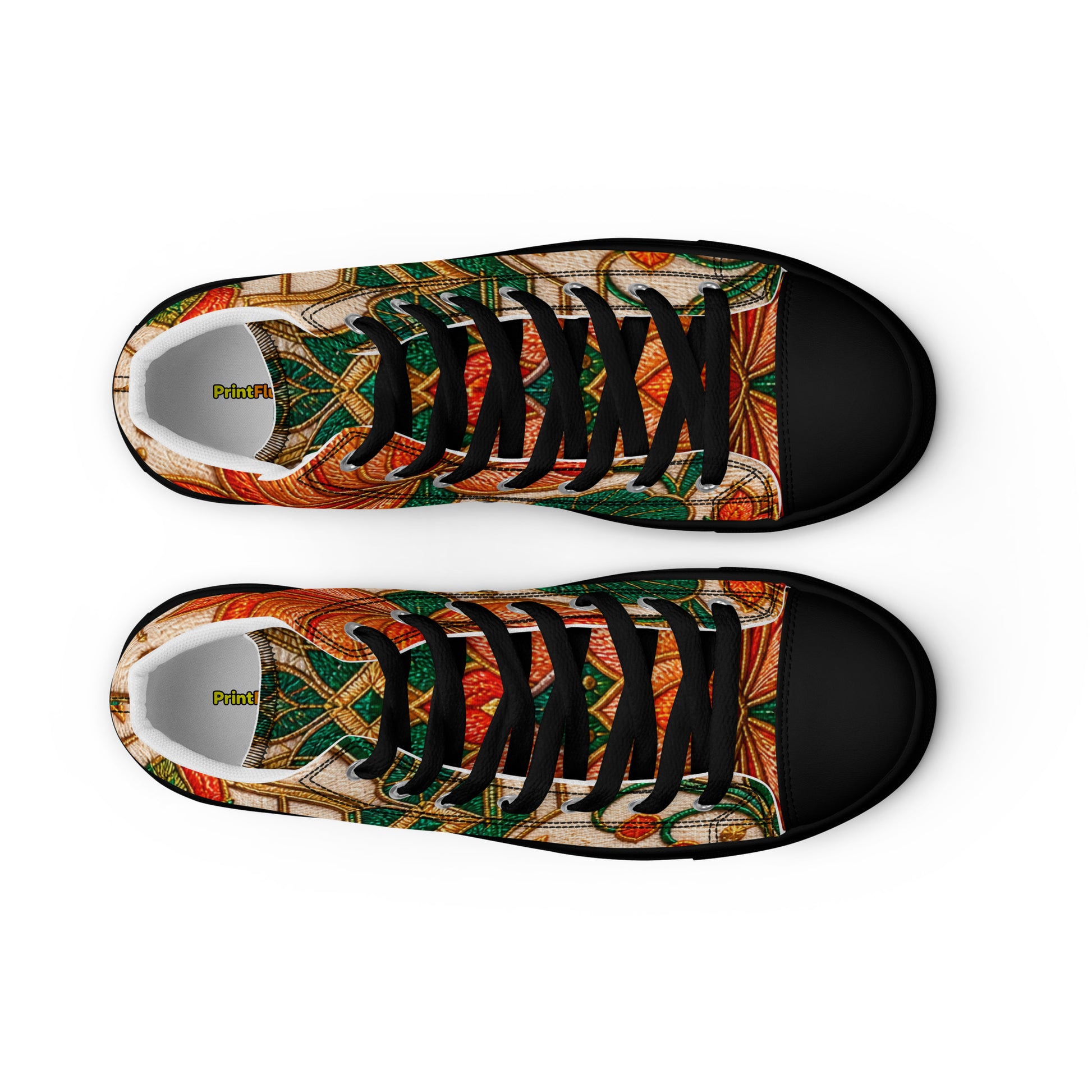Women’s high top canvas shoes - Golden Lotus Bloom: Women’s High Top Canvas Shoes - Elegant Floral Art Nouveau Design by printfluence.net