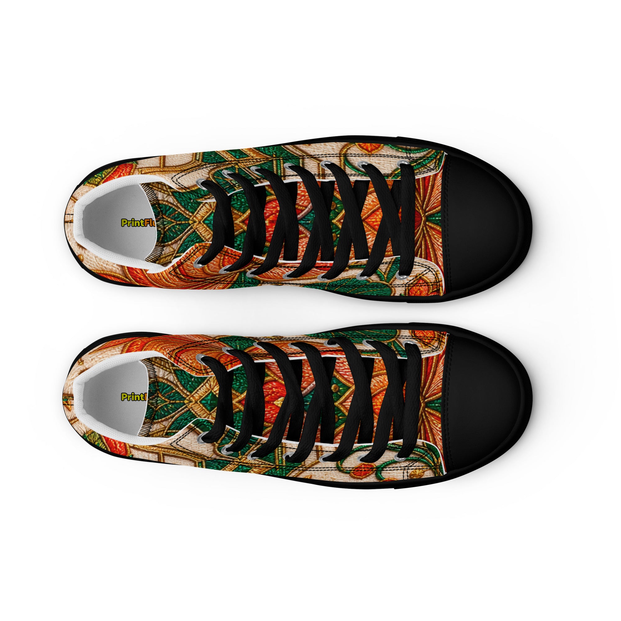 Women’s high top canvas shoes - Golden Lotus Bloom: Women’s High Top Canvas Shoes - Elegant Floral Art Nouveau Design by printfluence.net