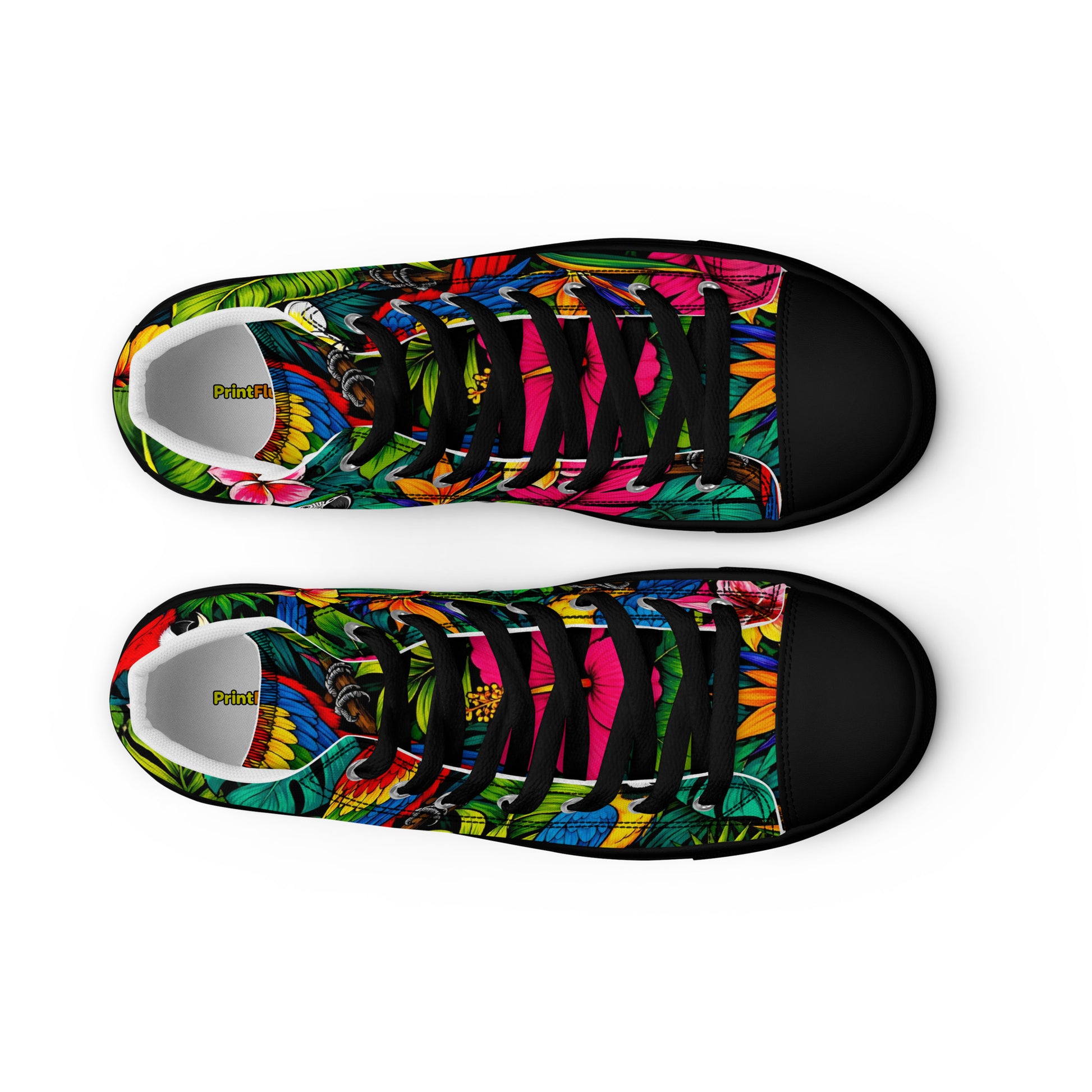 Women’s high top canvas shoes - Tropical Paradiso: Women’s High Top Canvas Shoes - Exotic Parrot & Floral Art by printfluence.net