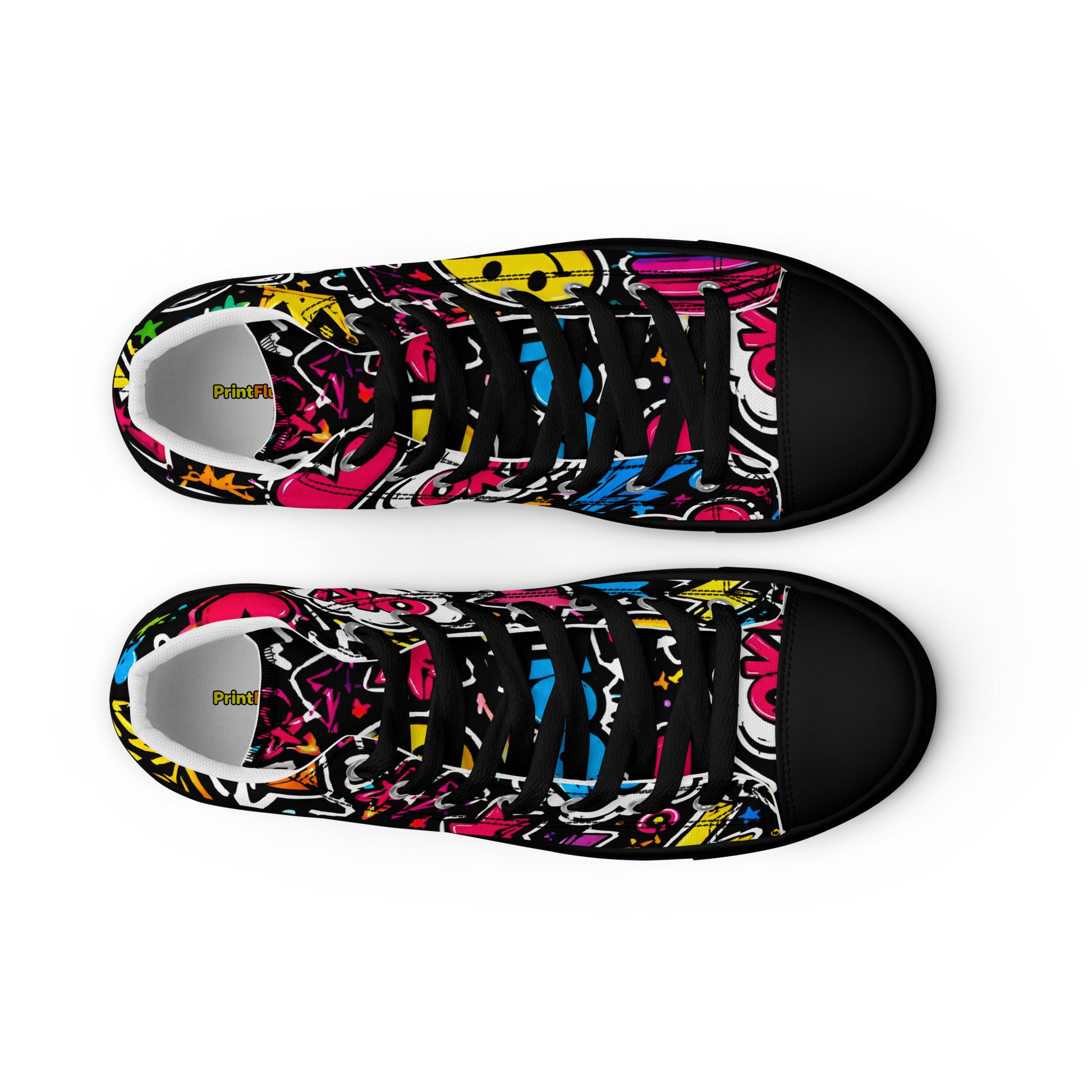 Women’s high top canvas shoes - Happy Vibes: Women’s High Top Canvas Shoes - Colorful Pop Art & Emoji Doodles by printfluence.net
