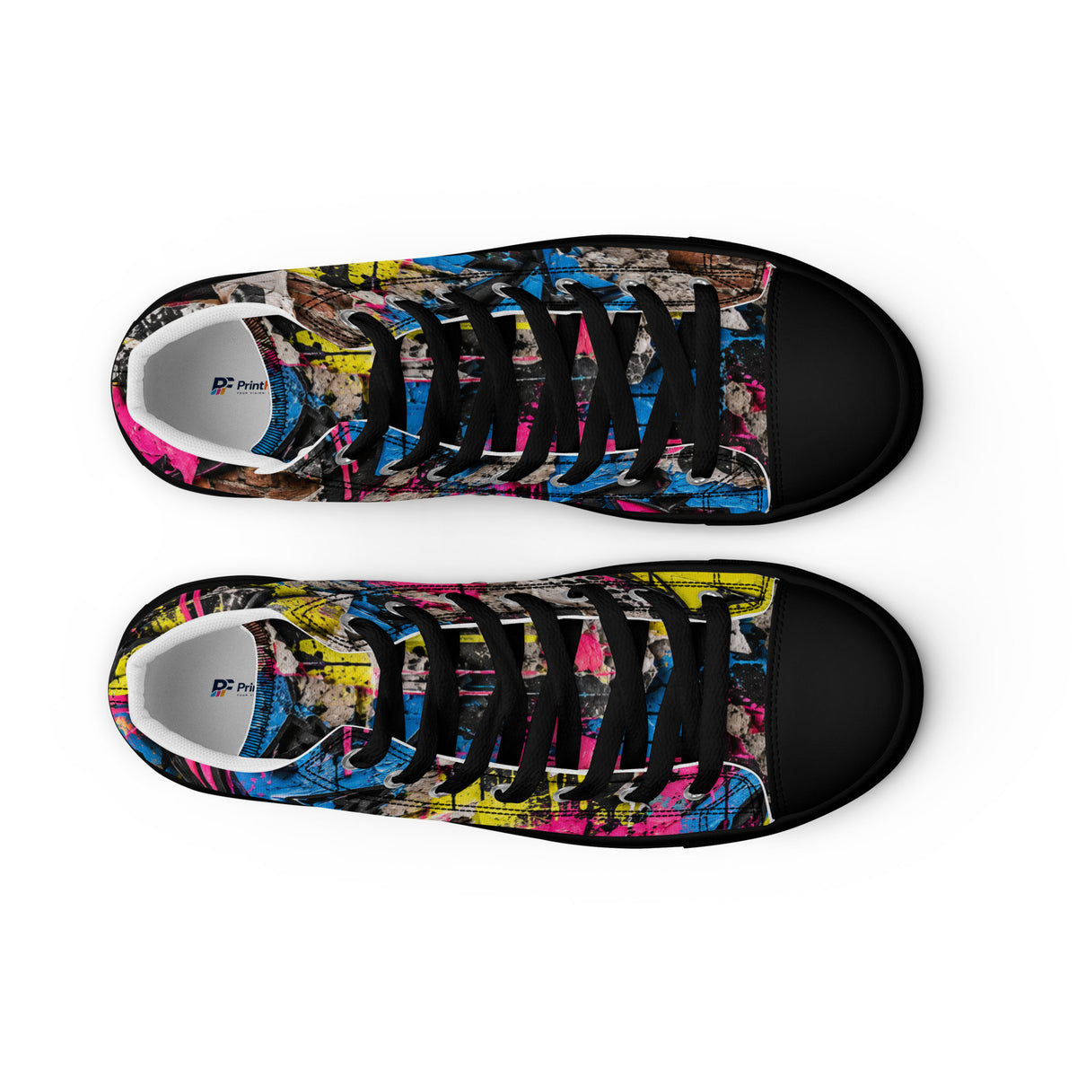 Heritage Bloom Lovers | Women’s High-Top Canvas Shoes — Vibrant Urban Graffiti Art and Streetwear Paint Drip Pattern by printfluence