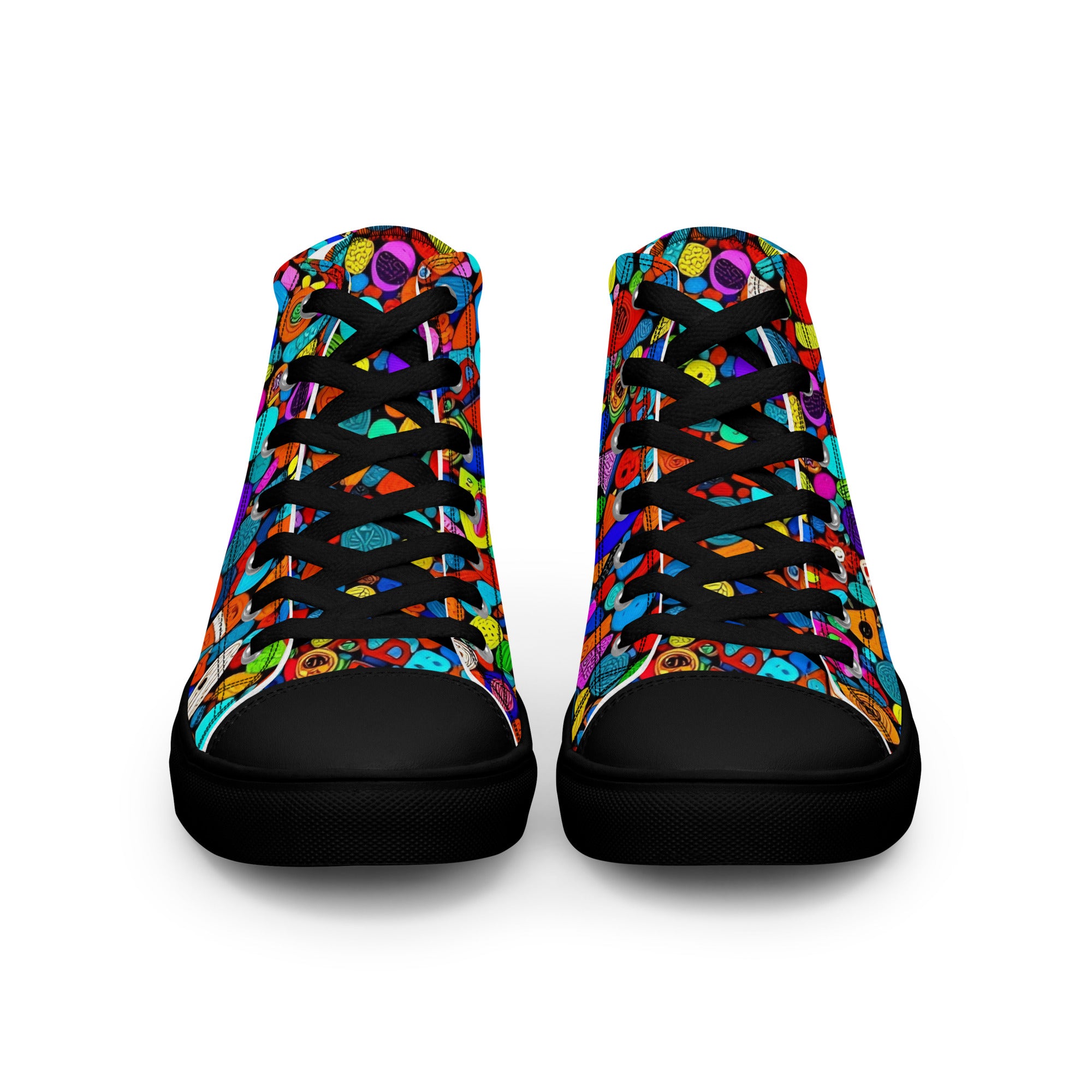Women’s high top canvas shoes - Red Icon Pattern High Top Canvas Shoes – Bold Women’s Sneakers with Trendy All-Over Print by printfluence.net