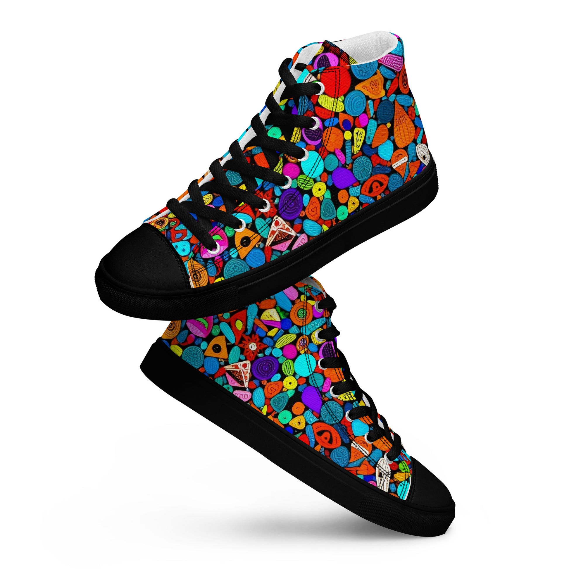 Women’s high top canvas shoes - Red Icon Pattern High Top Canvas Shoes – Bold Women’s Sneakers with Trendy All-Over Print by printfluence.net