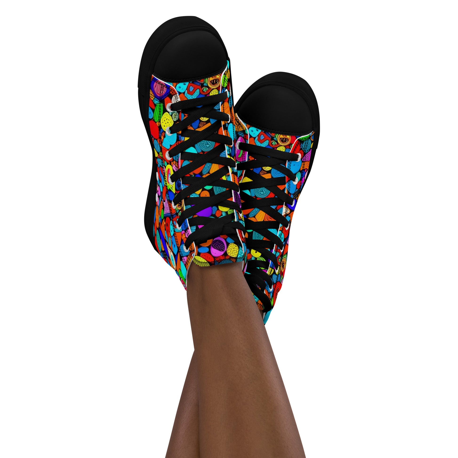 Women’s high top canvas shoes - Red Icon Pattern High Top Canvas Shoes – Bold Women’s Sneakers with Trendy All-Over Print by printfluence.net