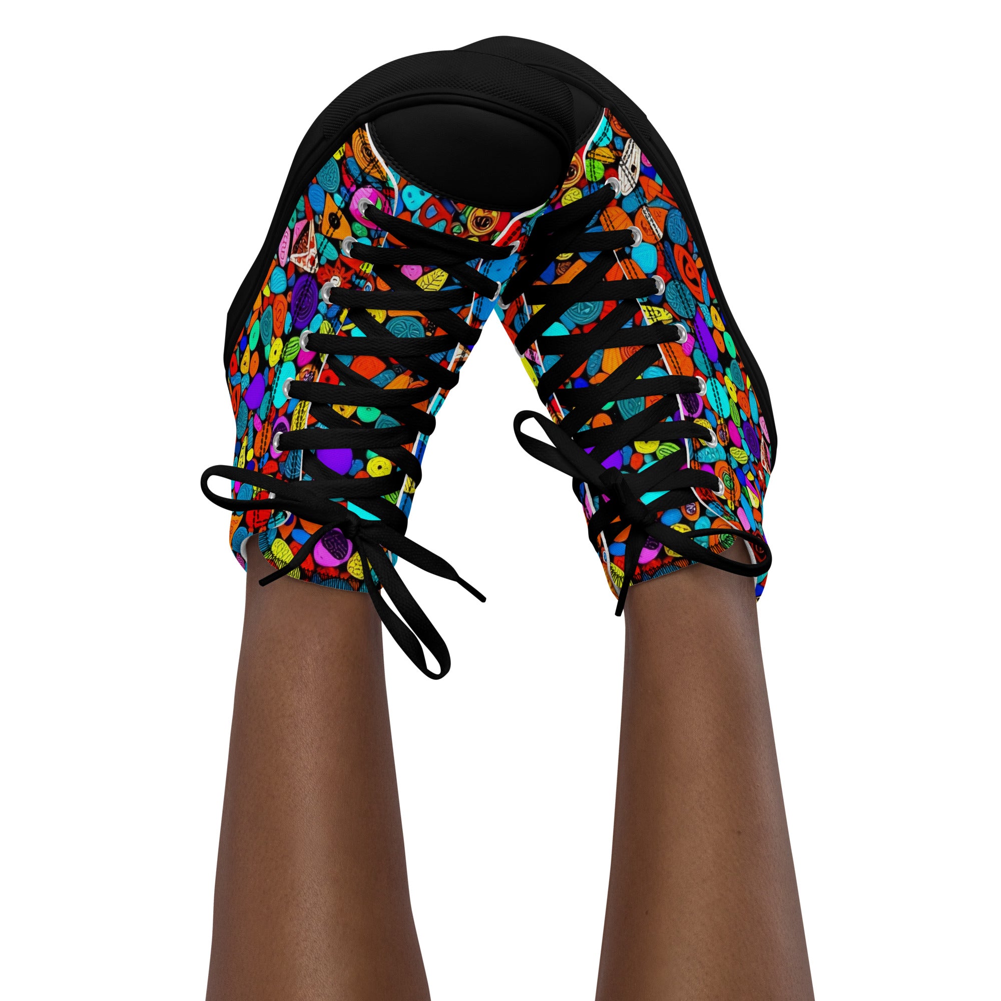 Women’s high top canvas shoes - Red Icon Pattern High Top Canvas Shoes – Bold Women’s Sneakers with Trendy All-Over Print by printfluence.net