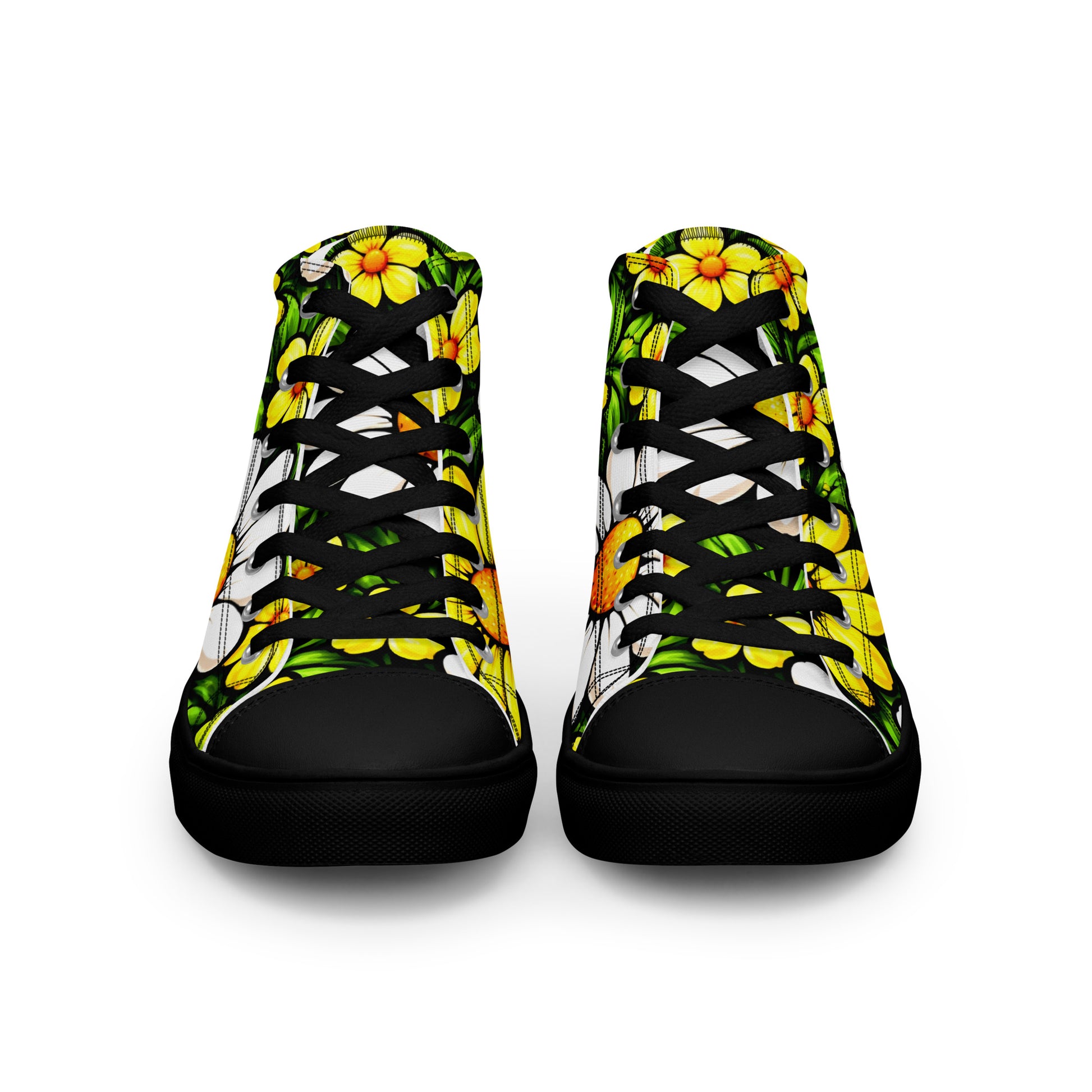 Women’s high top canvas shoes - Sunny Daisy High Tops – Women’s Floral Canvas Sneakers by printfluence.net