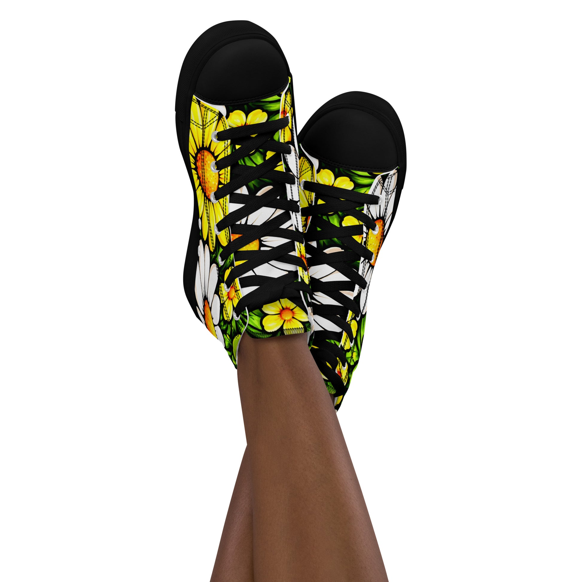 Women’s high top canvas shoes - Sunny Daisy High Tops – Women’s Floral Canvas Sneakers by printfluence.net