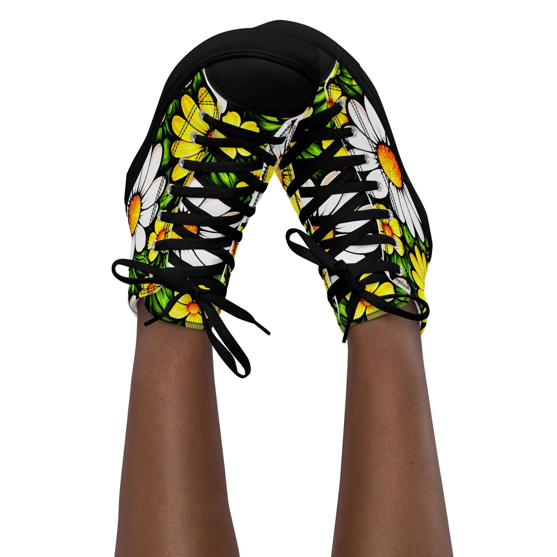 Women’s high top canvas shoes - Sunny Daisy High Tops – Women’s Floral Canvas Sneakers by printfluence.net