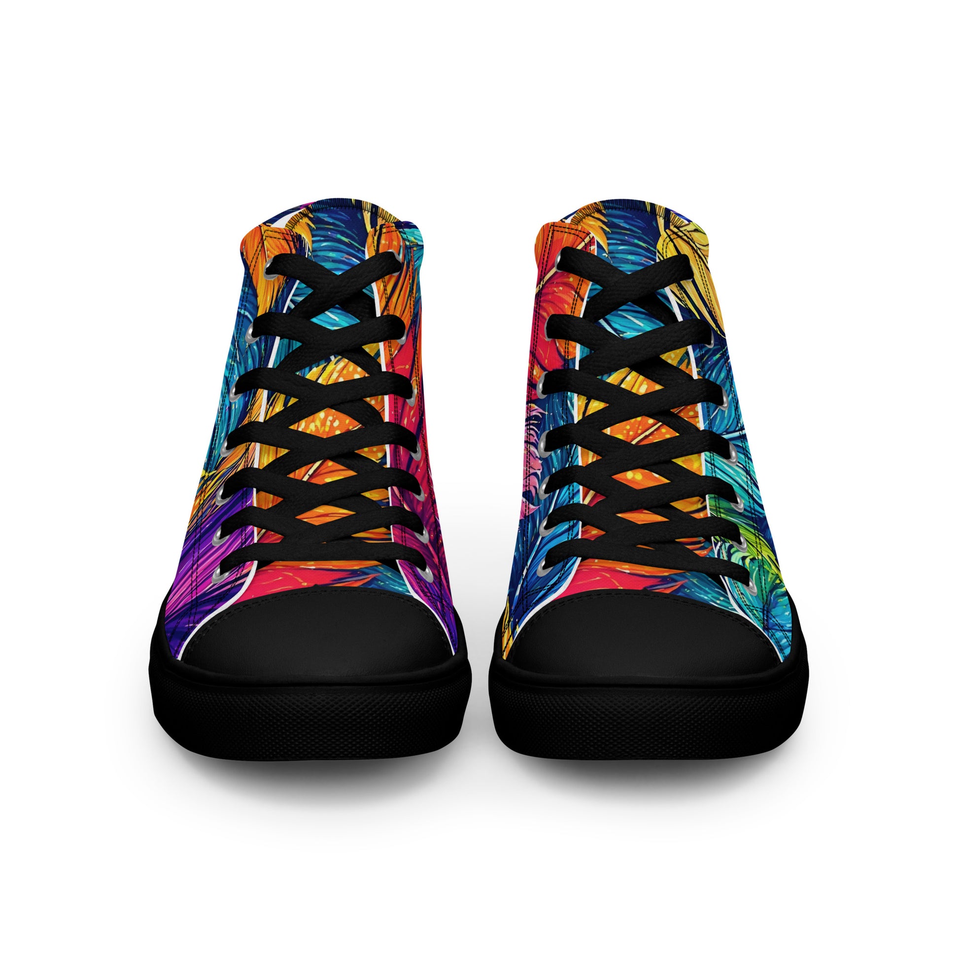 Women’s high top canvas shoes - Boho Spirit: Women’s High Top Canvas Shoes - Vibrant Feather Fantasy Design by printfluence.net