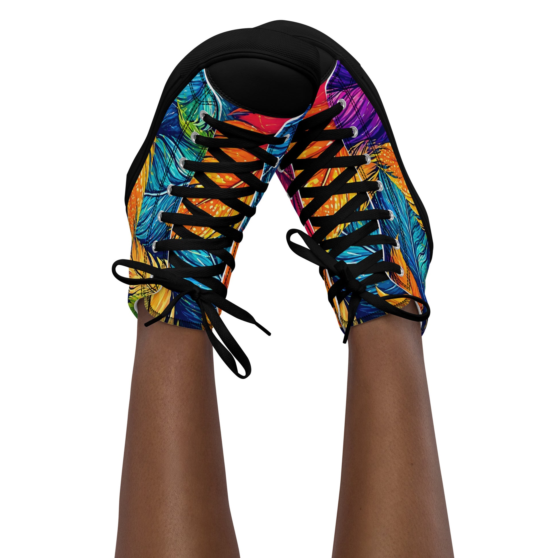 Women’s high top canvas shoes - Boho Spirit: Women’s High Top Canvas Shoes - Vibrant Feather Fantasy Design by printfluence.net