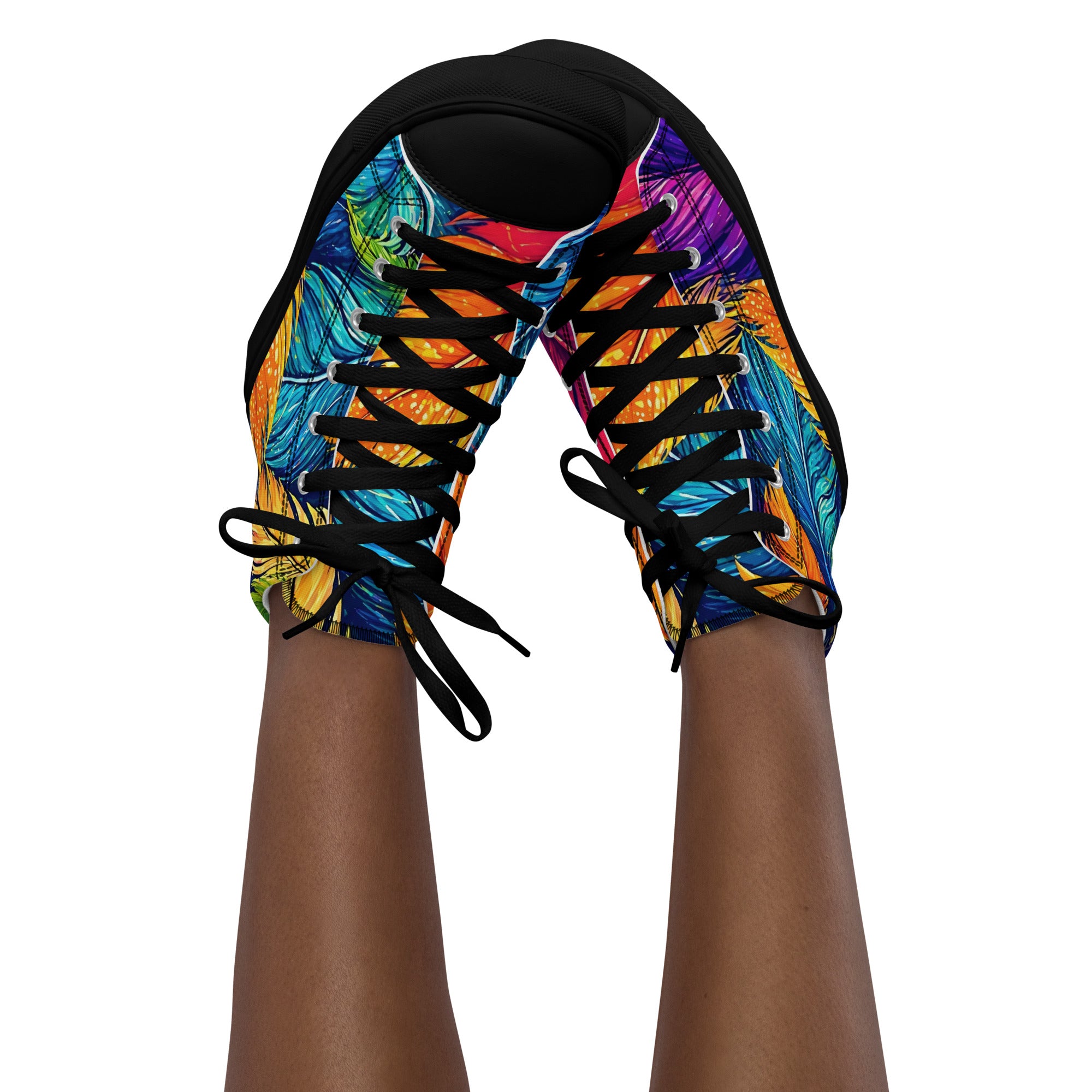 Women’s high top canvas shoes - Boho Spirit: Women’s High Top Canvas Shoes - Vibrant Feather Fantasy Design by printfluence.net