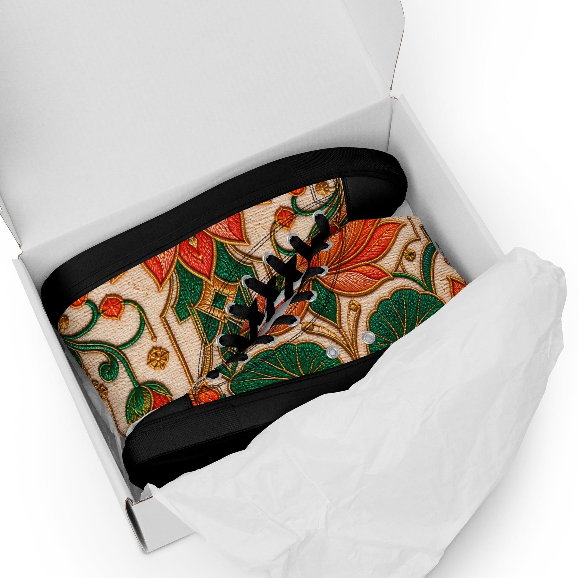 Women’s high top canvas shoes - Golden Lotus Bloom: Women’s High Top Canvas Shoes - Elegant Floral Art Nouveau Design by printfluence.net