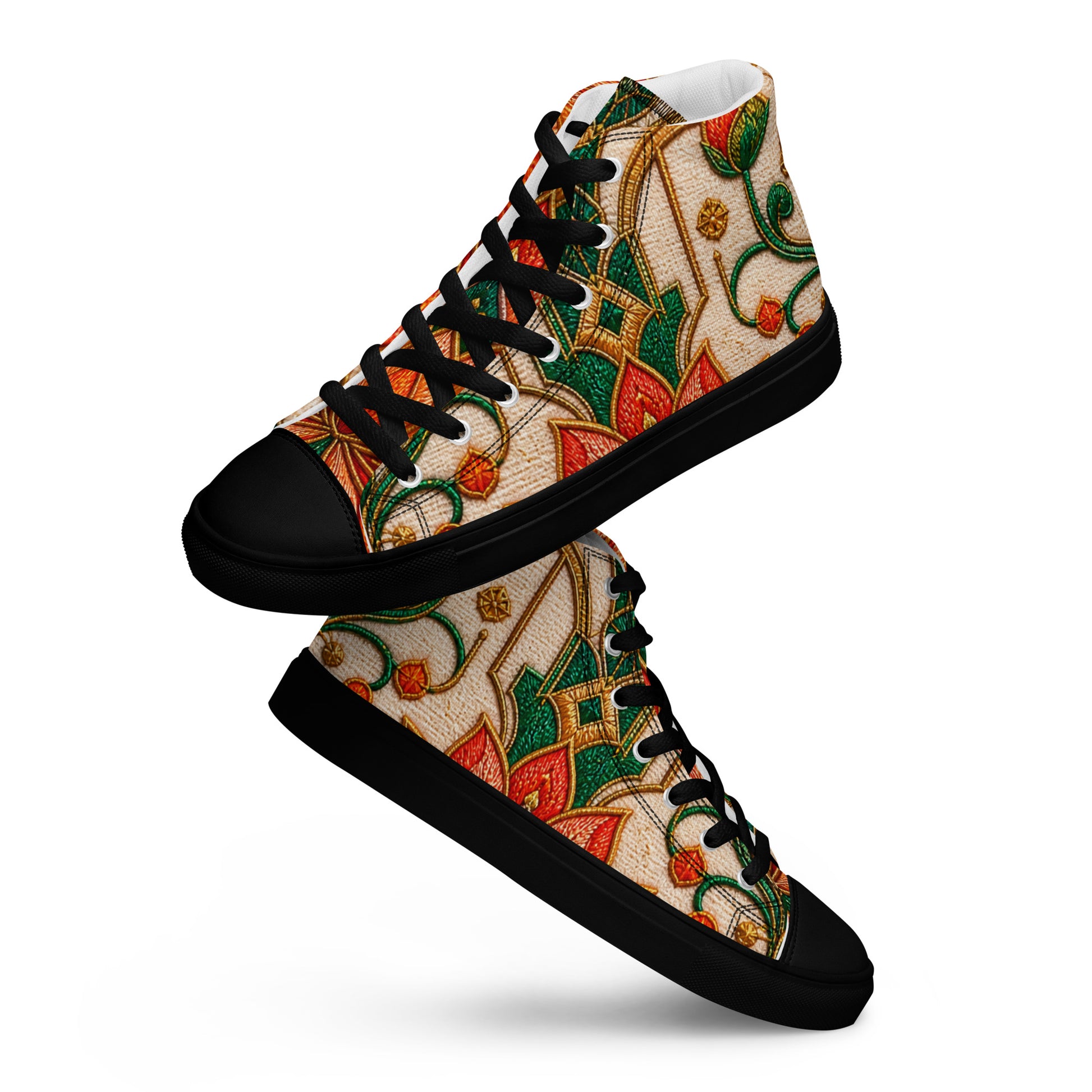 Women’s high top canvas shoes - Golden Lotus Bloom: Women’s High Top Canvas Shoes - Elegant Floral Art Nouveau Design by printfluence.net
