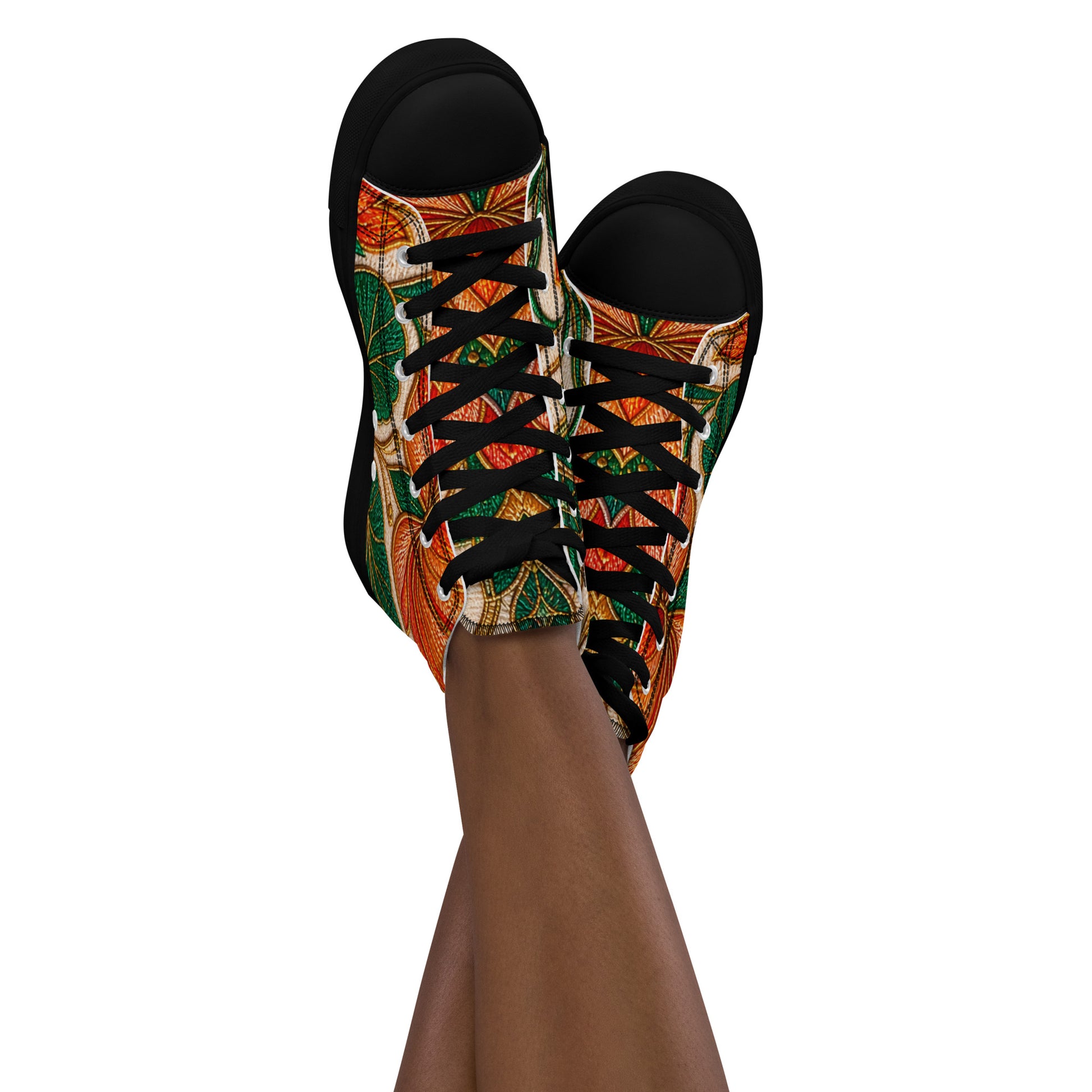 Women’s high top canvas shoes - Golden Lotus Bloom: Women’s High Top Canvas Shoes - Elegant Floral Art Nouveau Design by printfluence.net