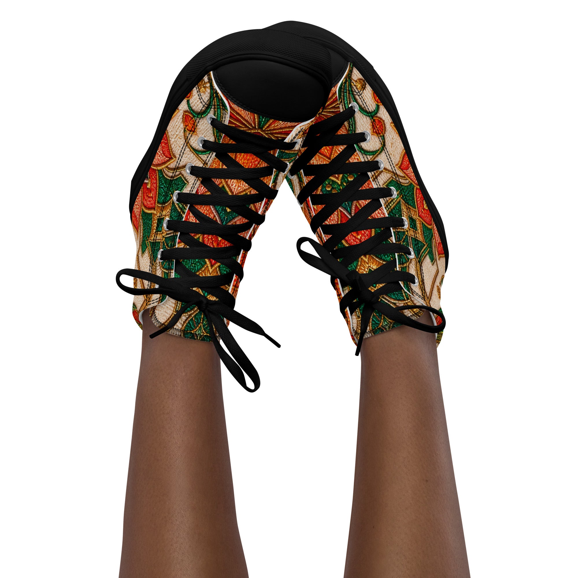 Women’s high top canvas shoes - Golden Lotus Bloom: Women’s High Top Canvas Shoes - Elegant Floral Art Nouveau Design by printfluence.net