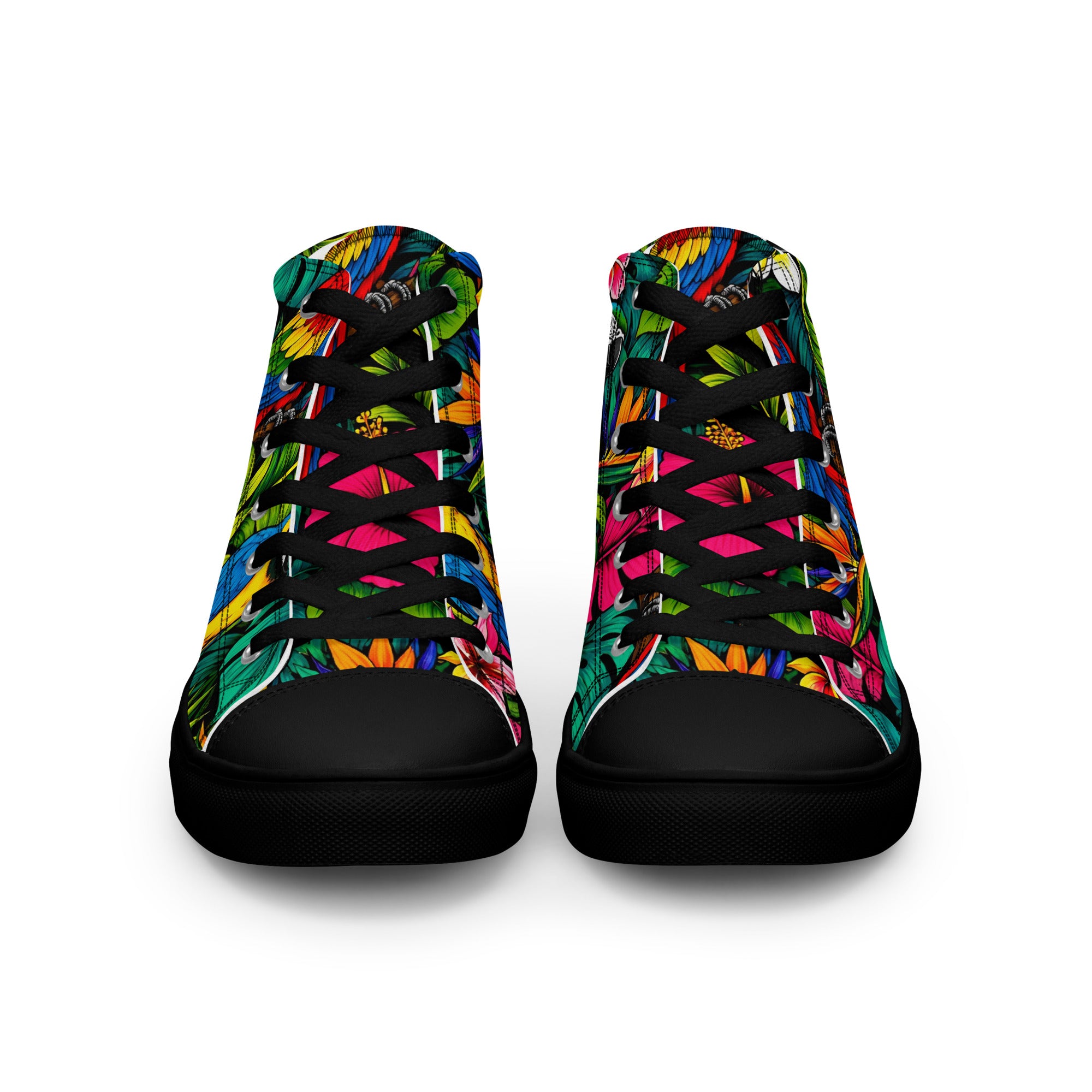 Women’s high top canvas shoes - Tropical Paradiso: Women’s High Top Canvas Shoes - Exotic Parrot & Floral Art by printfluence.net