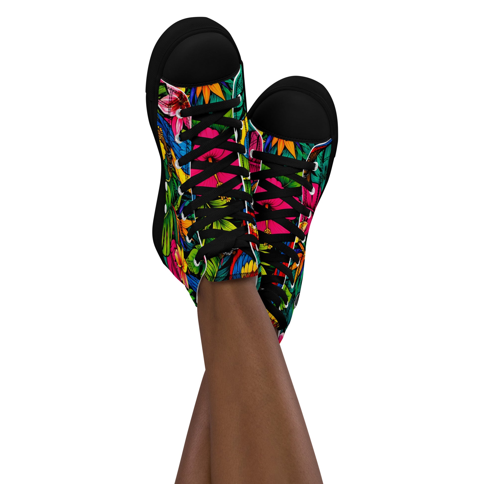 Women’s high top canvas shoes - Tropical Paradiso: Women’s High Top Canvas Shoes - Exotic Parrot & Floral Art by printfluence.net