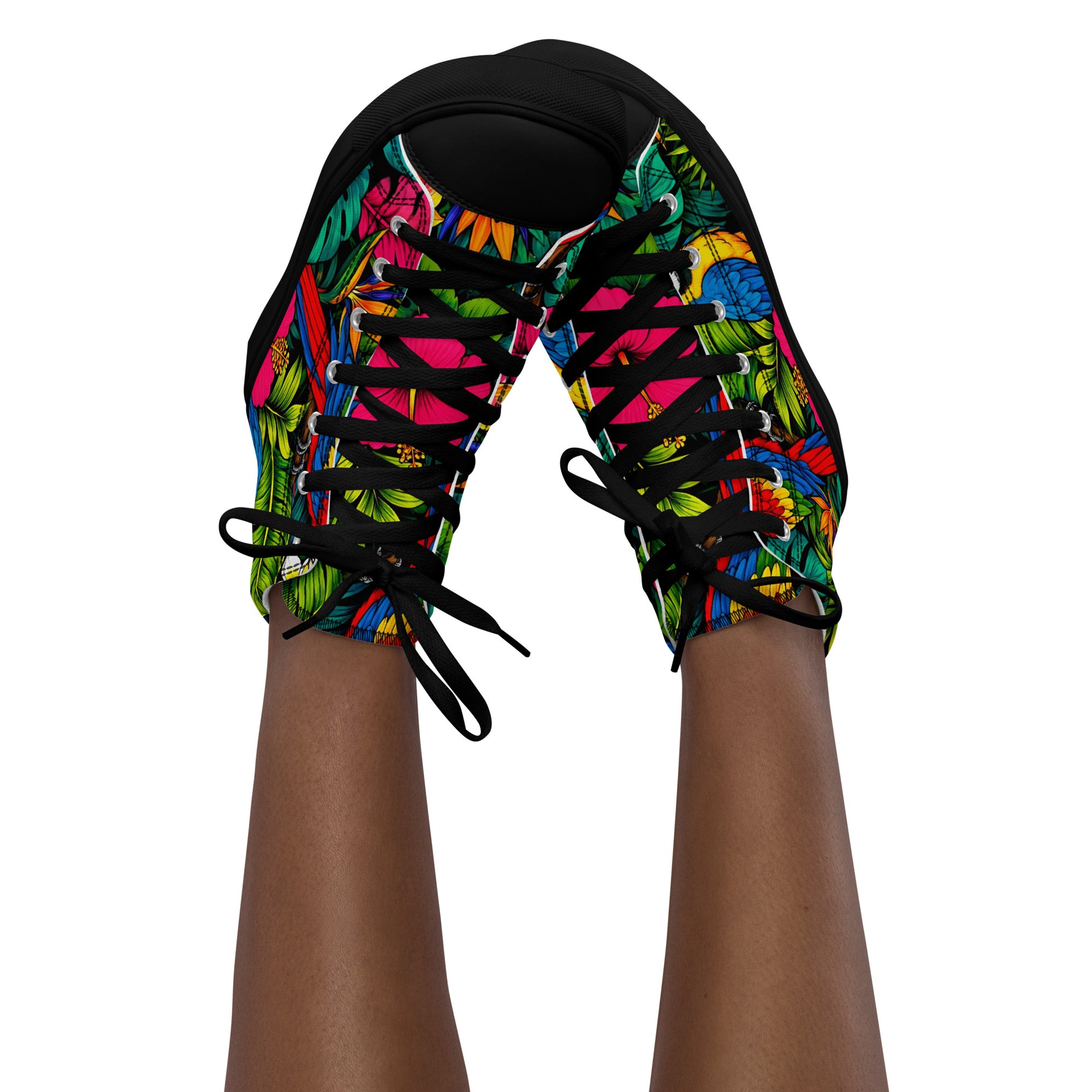 Women’s high top canvas shoes - Tropical Paradiso: Women’s High Top Canvas Shoes - Exotic Parrot & Floral Art by printfluence.net
