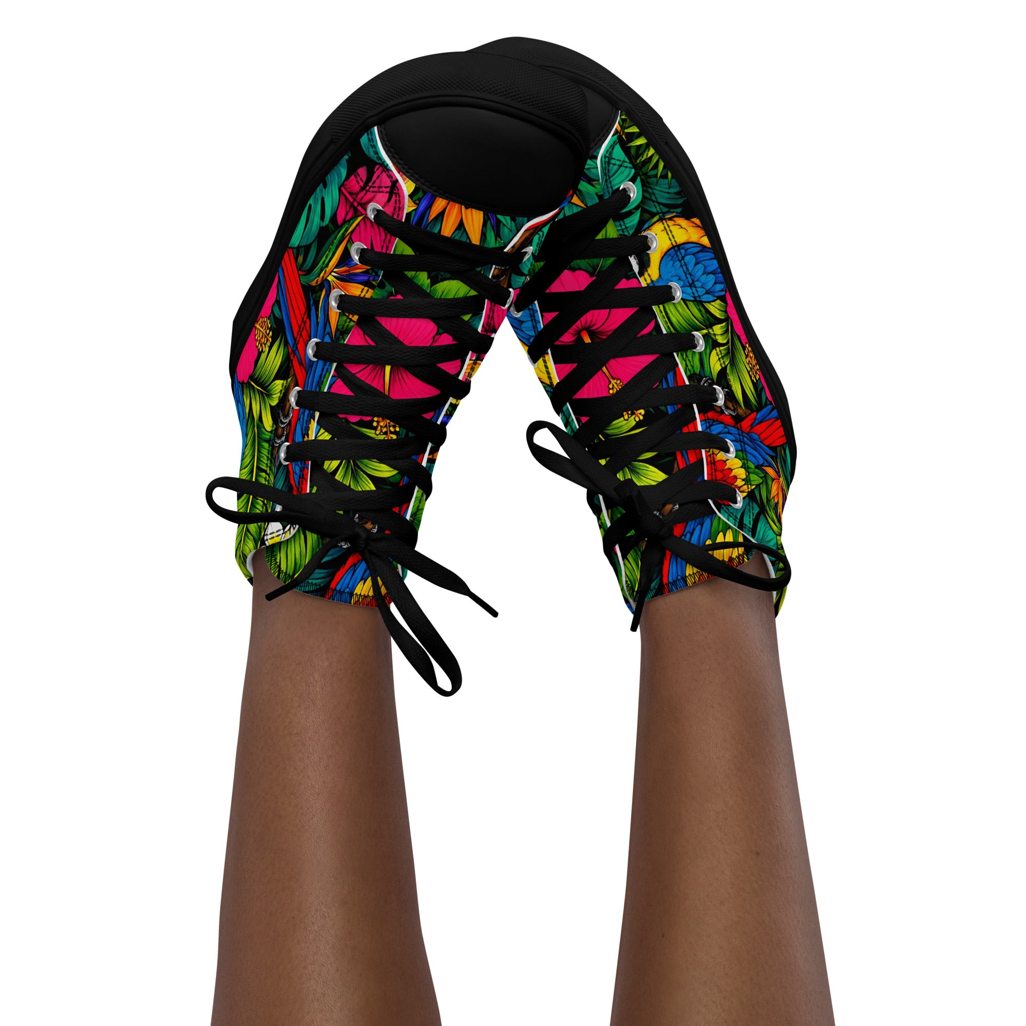 Women’s high top canvas shoes - Tropical Paradiso: Women’s High Top Canvas Shoes - Exotic Parrot & Floral Art by printfluence.net